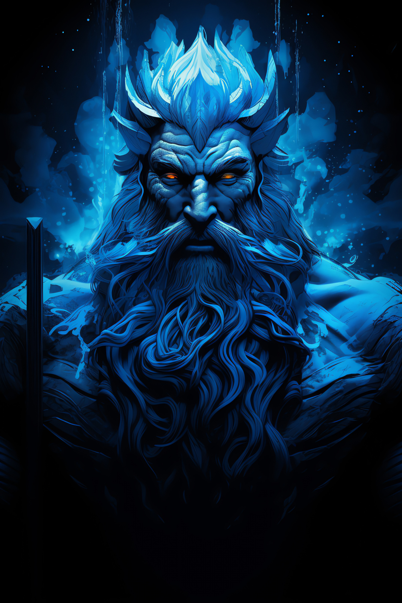 Seafaring deity Poseidon, Aquatic gaming figure, Oceanic blue sight, Divine aquatic hair, Gaming tridents, HD Phone Wallpaper