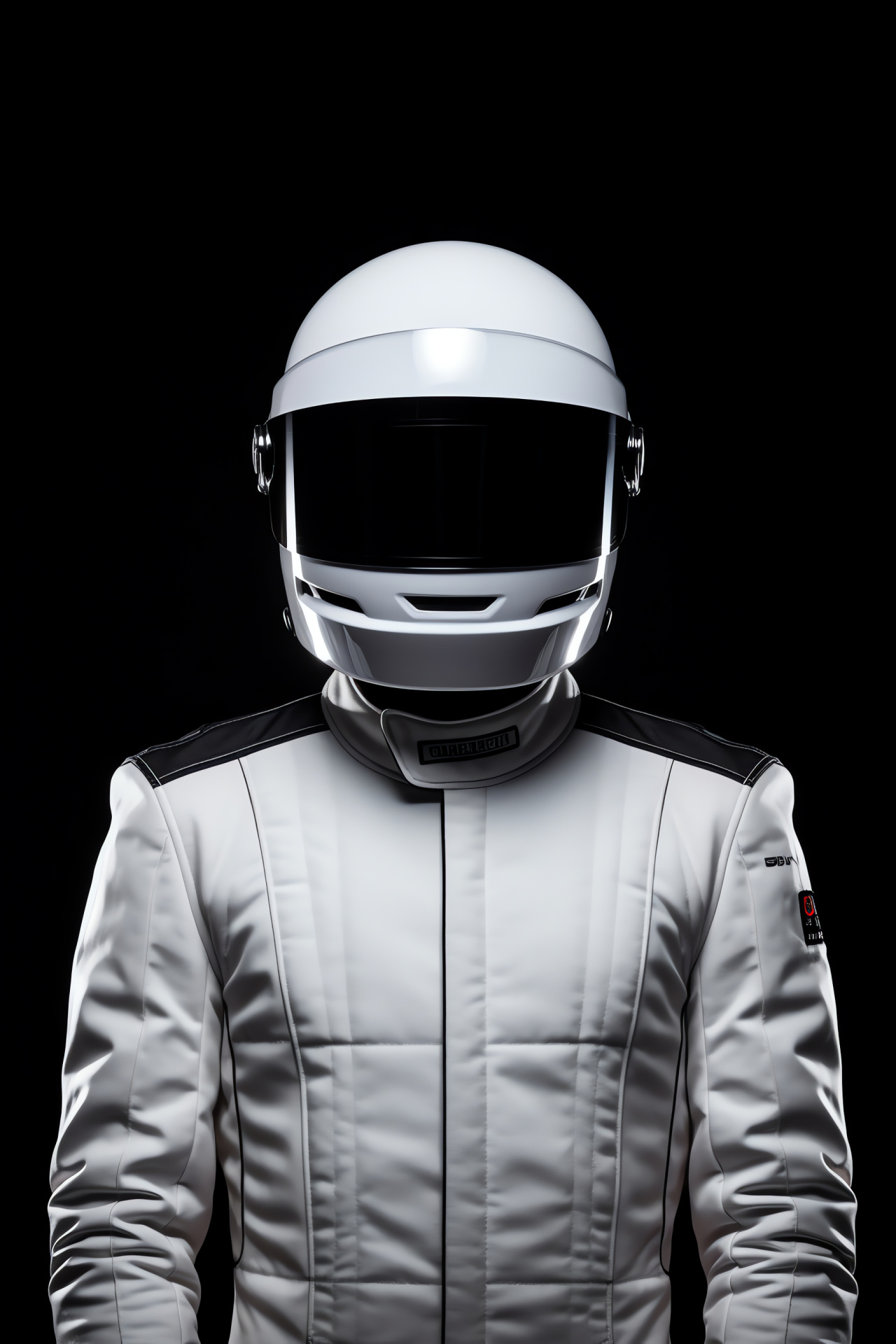 The Stig in costume, Elevated perspective, Two-tone contrasting backdrop, Mystery driver appearance, Visual intrigue, HD Phone Wallpaper