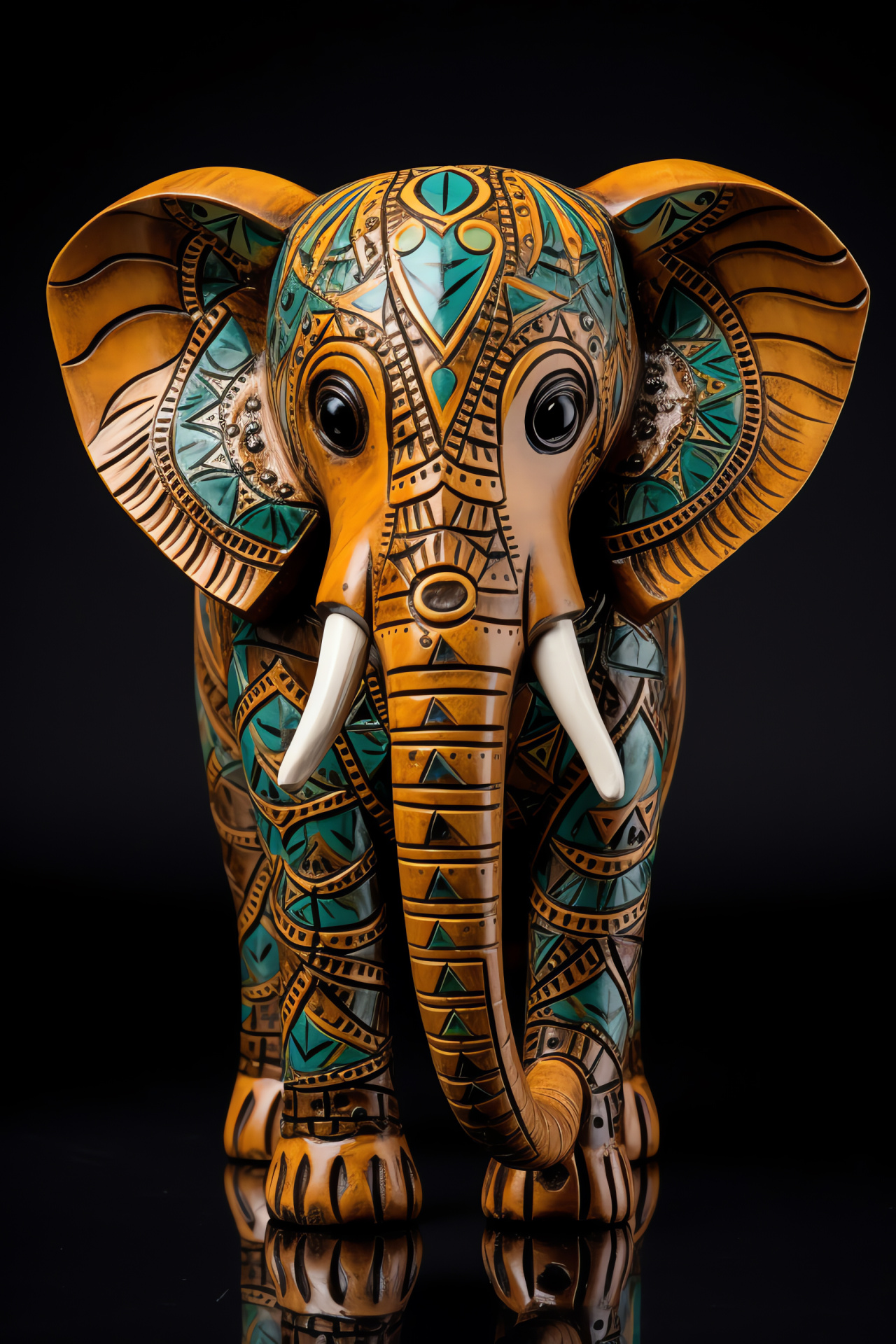 Elephant representation, Green gaze, Short-haired texture, Earth tones, Fauna art, HD Phone Image