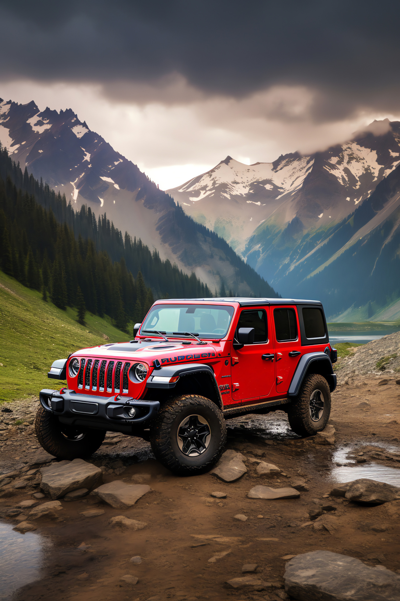 Jeep Wrangler Rubicon, Alpine adventure, 4x4 vehicle, Rugged terrain, Adventure SUV, HD Phone Wallpaper