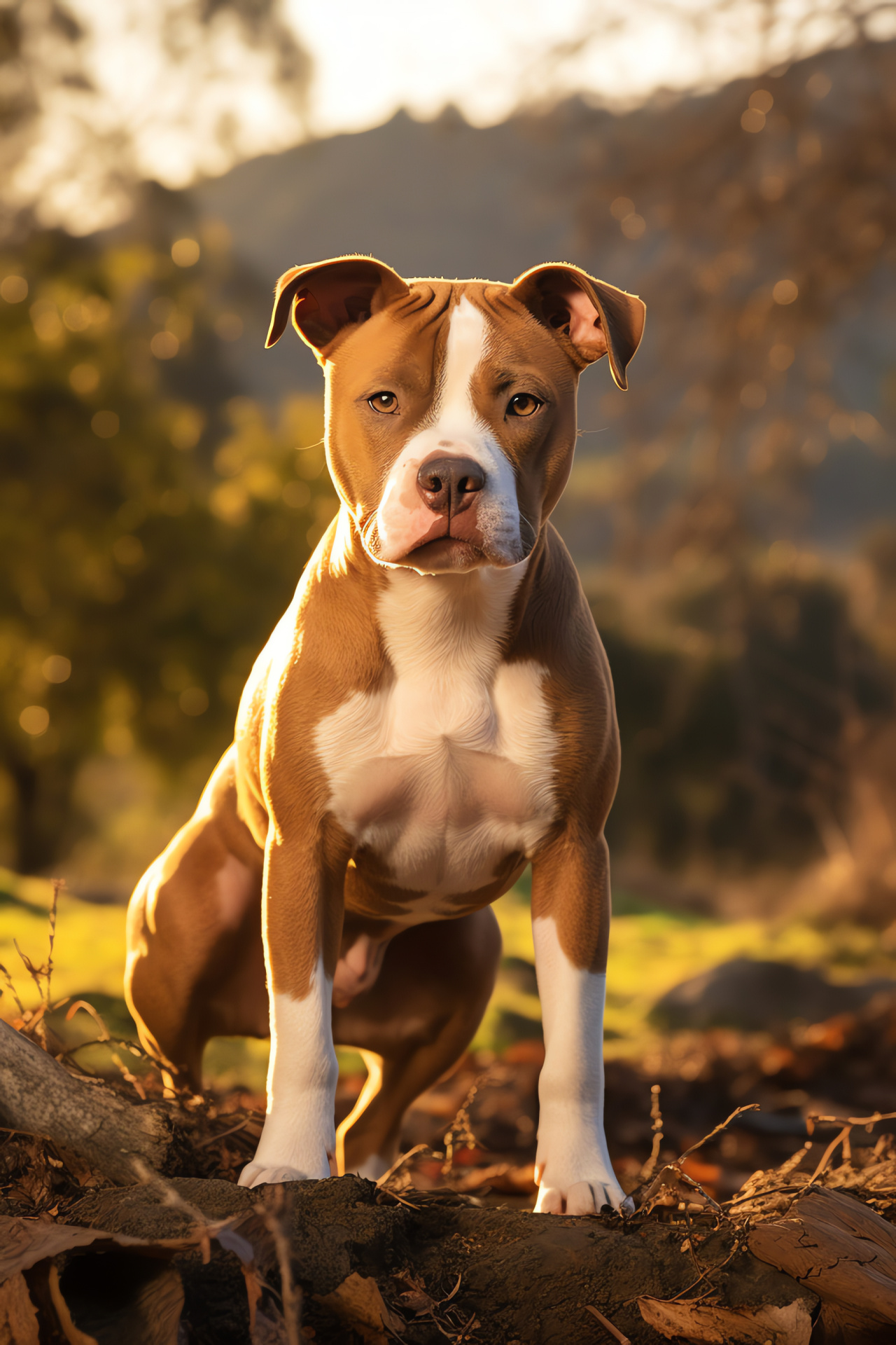 Loyal Pitbull, Fawn-white coloration, Depth in eyes, Thick furred companion, Domestic rural scene, HD Phone Wallpaper