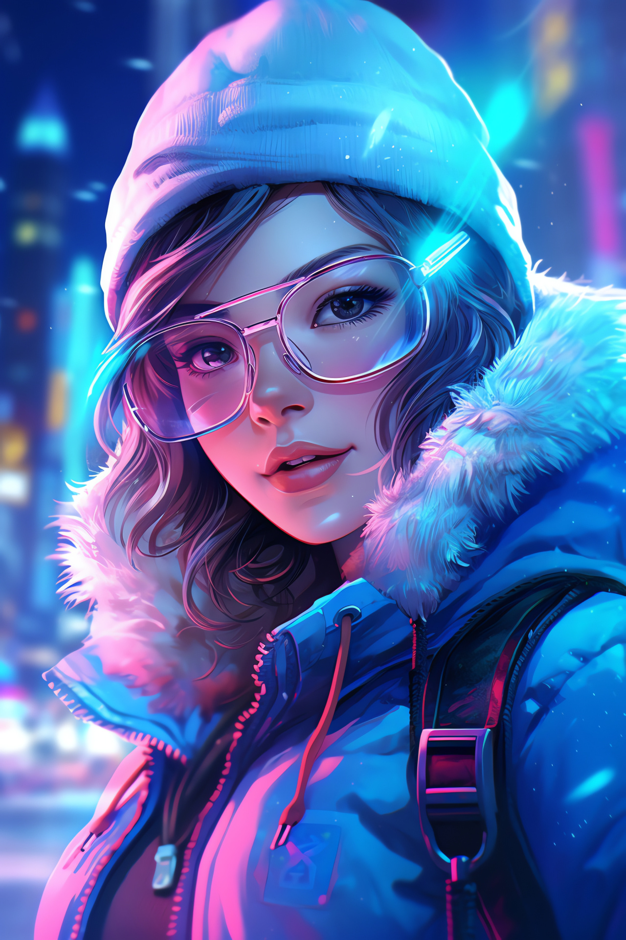 Overwatch Mei, Cryostasis ability, Urban frost, Neon cityscape, Chilled ambiance, HD Phone Wallpaper