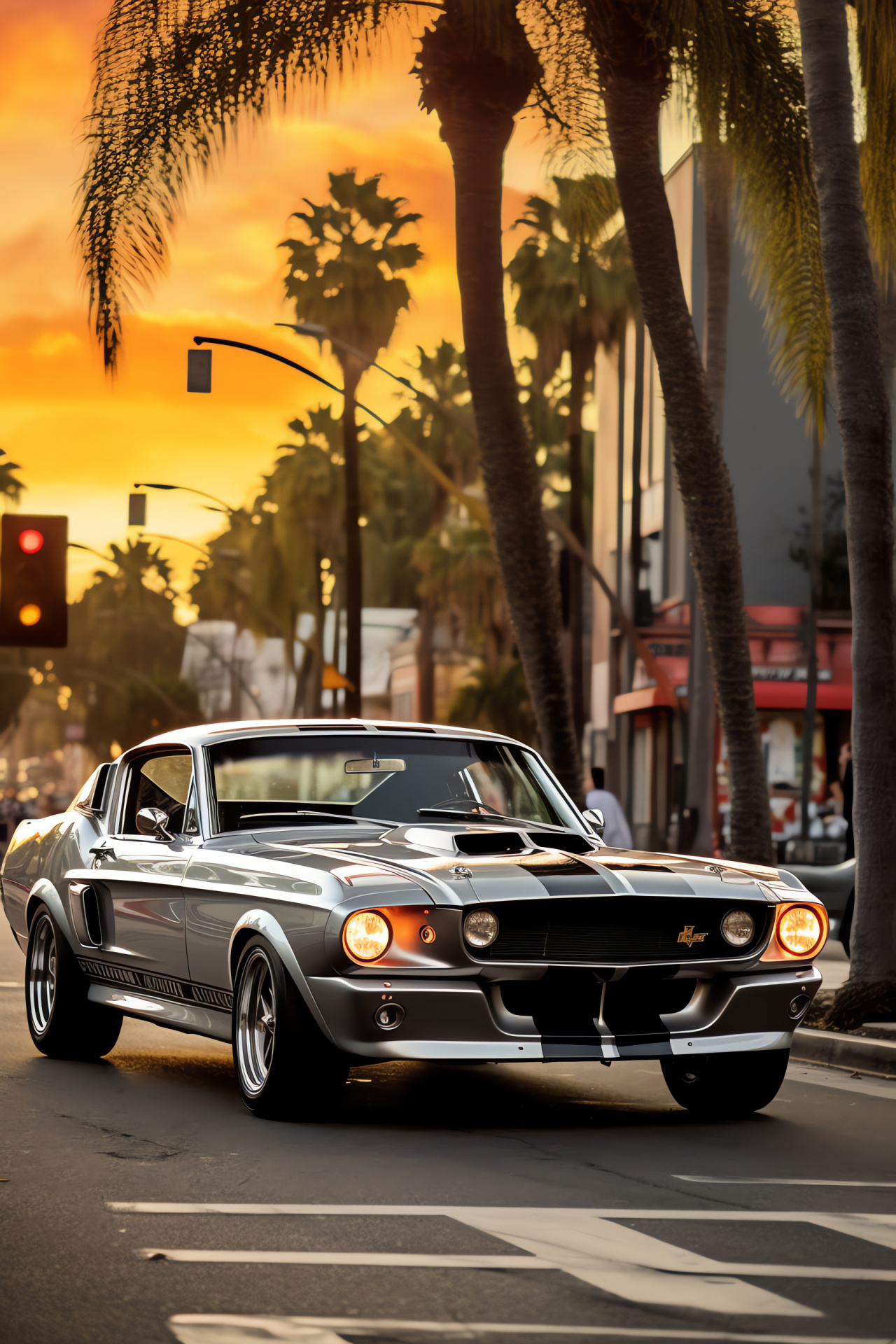 Mustang GT350, Eleanor variant, Los Angeles iconography, Metallic sheen, Entertainment capital, HD Phone Image