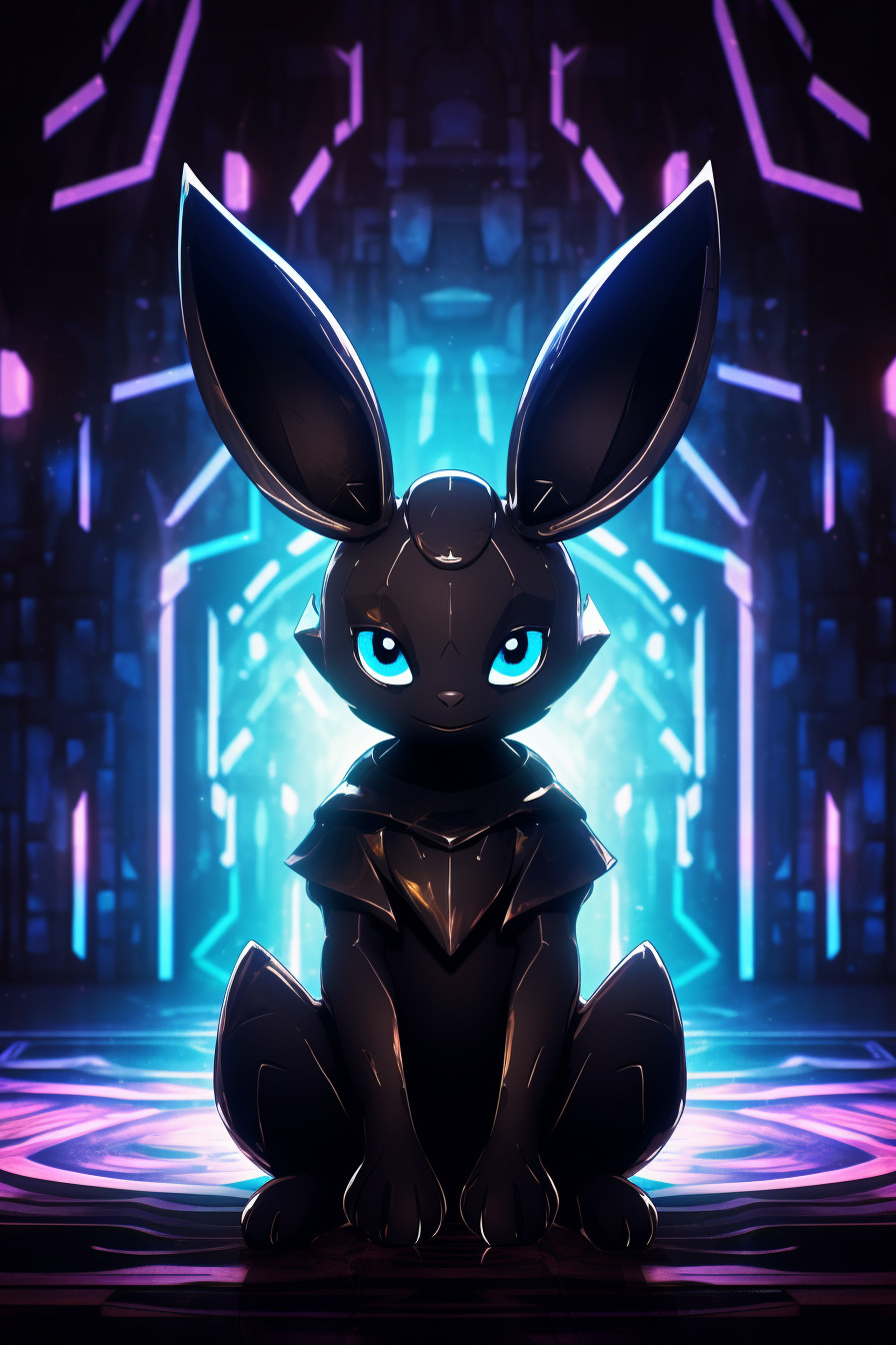 Iconic Shiny Umbreon, Pokemon sleek aesthetics, Neon city influence, Luminous presence, Gaming character, HD Phone Image