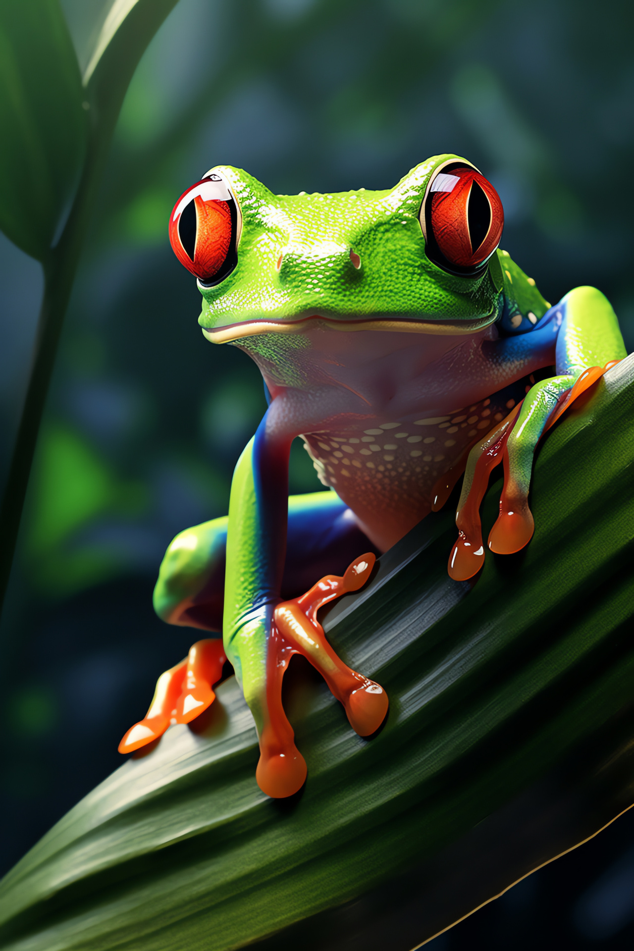 Amphibian on leaf, Hylidae species, Red-eyed tree frog, Green amphibian skin, Frogs in nature, HD Phone Wallpaper