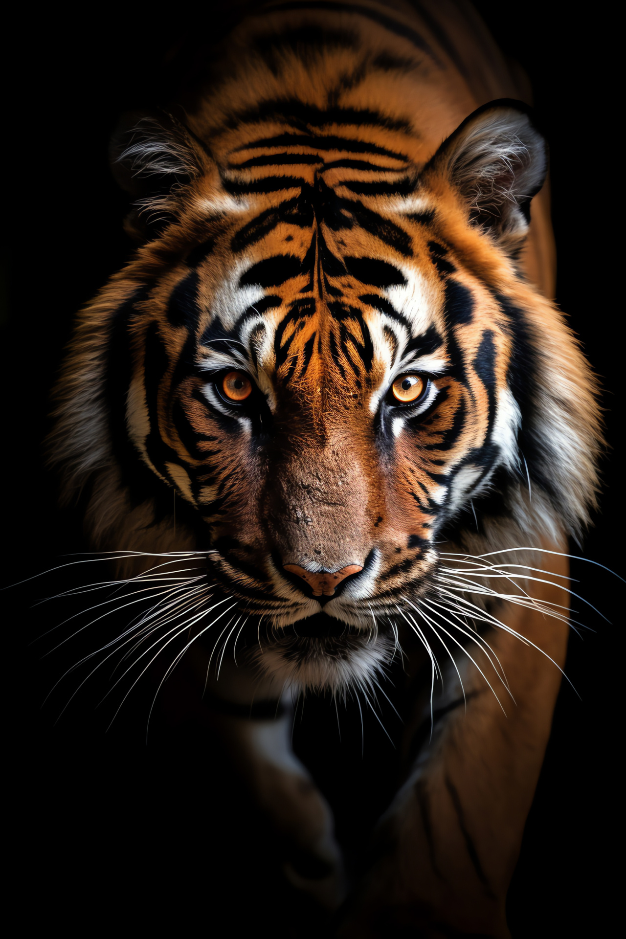 Tiger majesty, Big cat, Carnivorous hunter, Panthera tigris, Fierce animal gaze, HD Phone Wallpaper