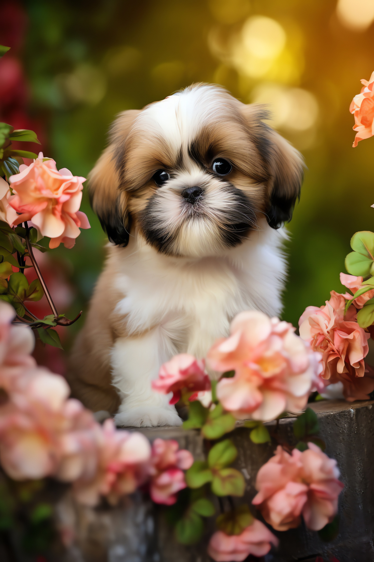 Shih Tzu puppy, silky fur texture, canine pet, small dog breed, animal portrait, HD Phone Image