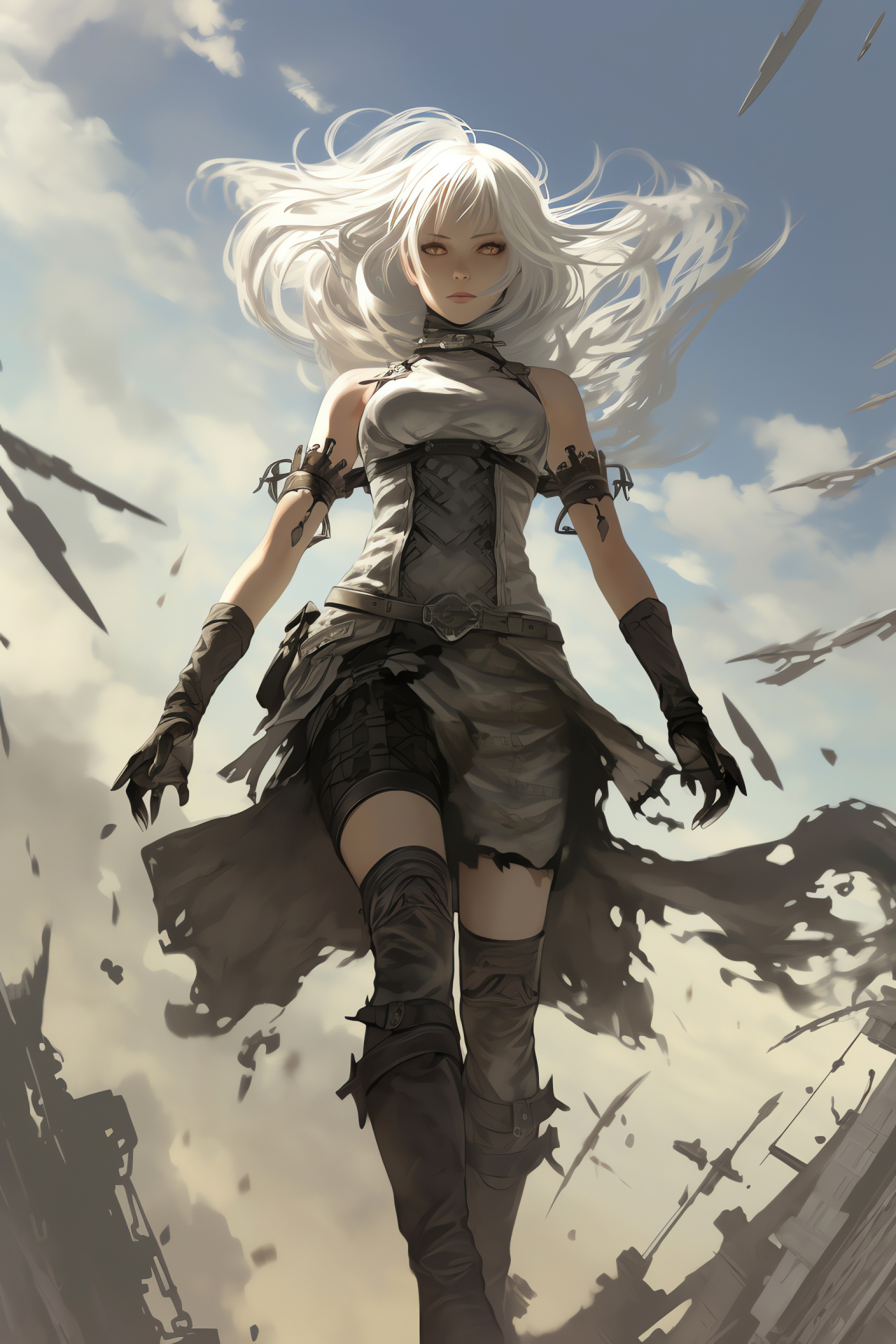 Nier Replicant narrative, Kaine android form, Virtuous twin swords, Post-apocalyptic setting, Game protagonist, HD Phone Wallpaper