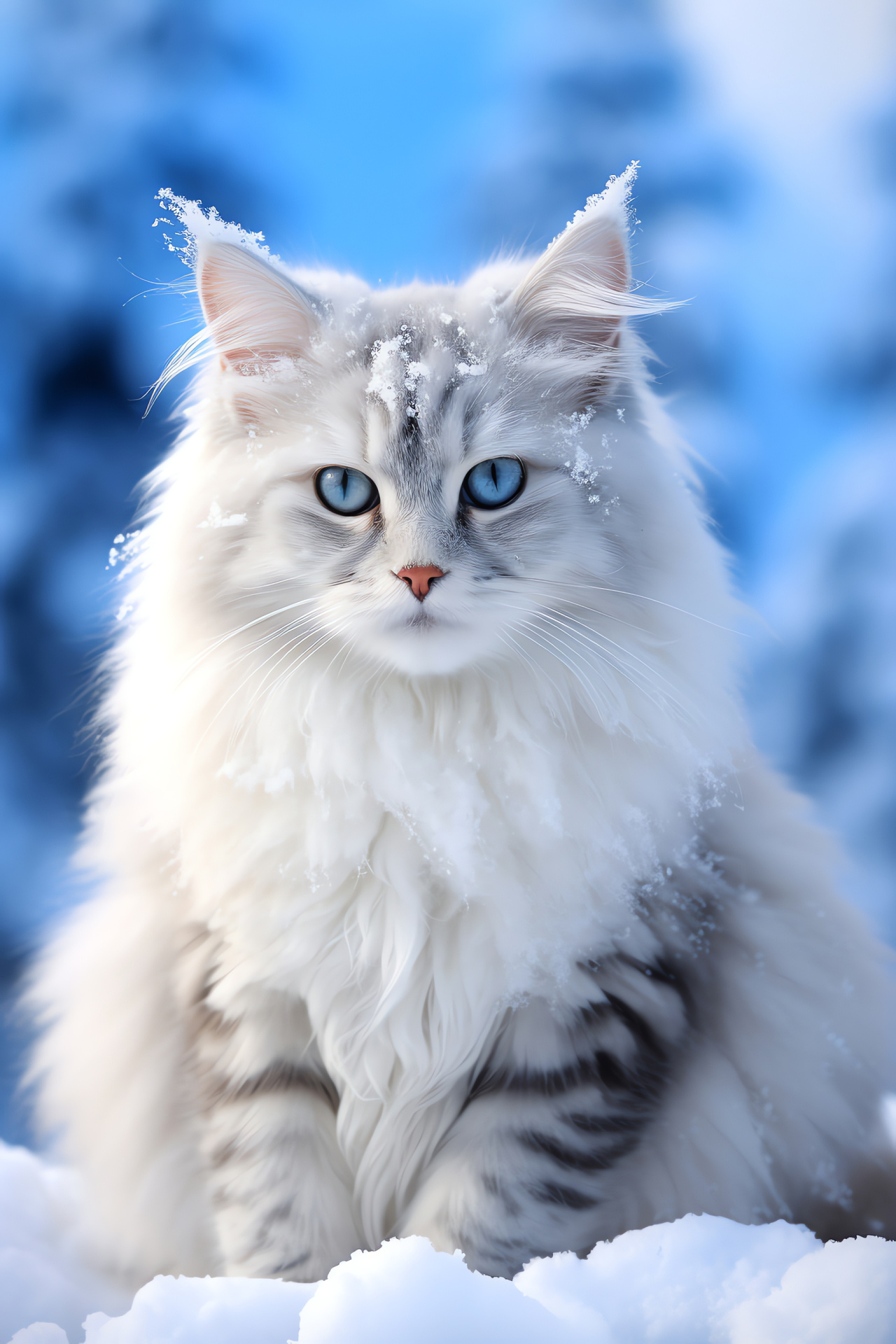 Exotic wildcat, Snow-white coat, Feline purity, Striking eyes, Wilderness encounter, HD Phone Image