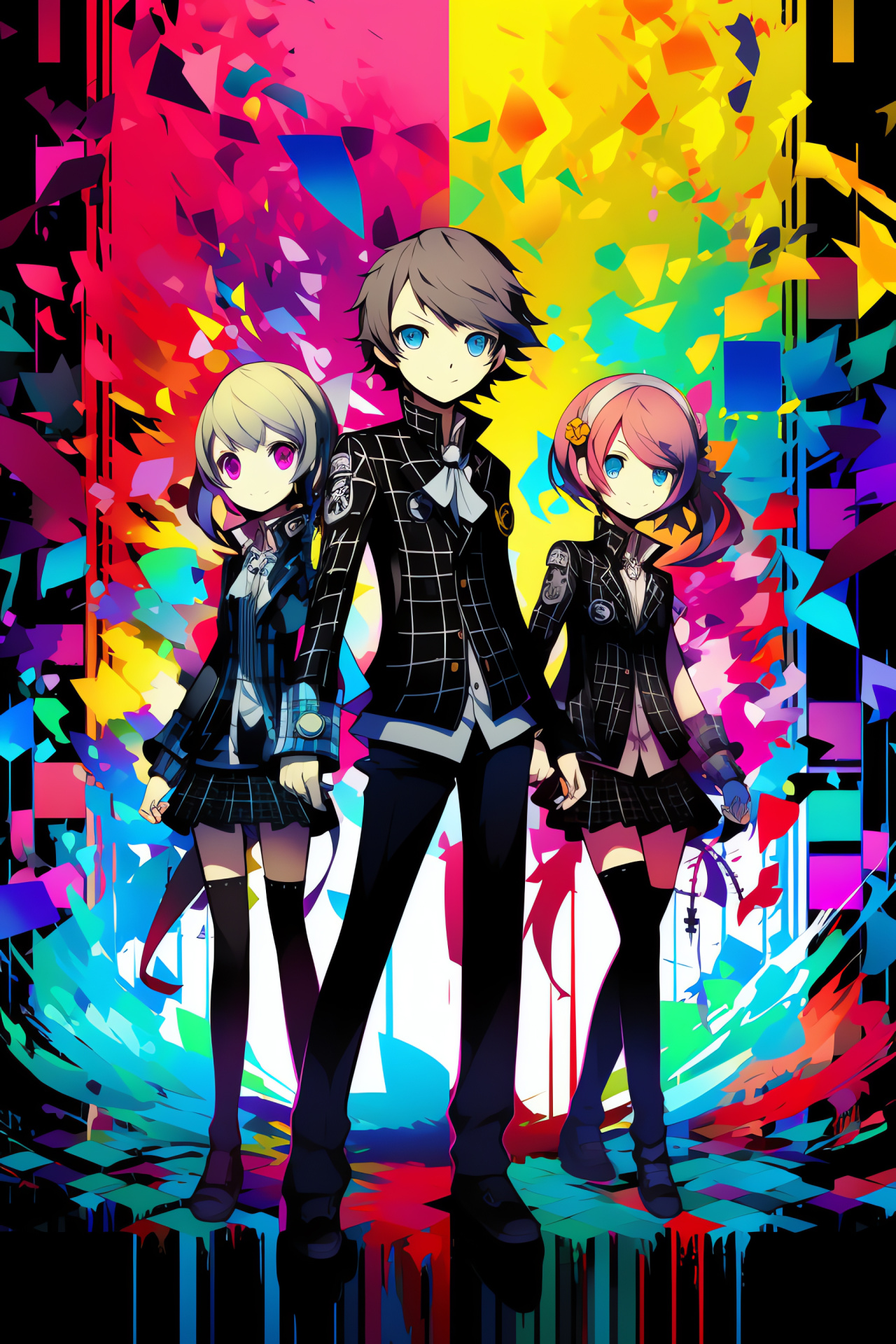 Persona Q, RPG adventure game, Character ensemble, Rise Kujikawa's charm, Kanji Tatsumi's strength, HD Phone Image