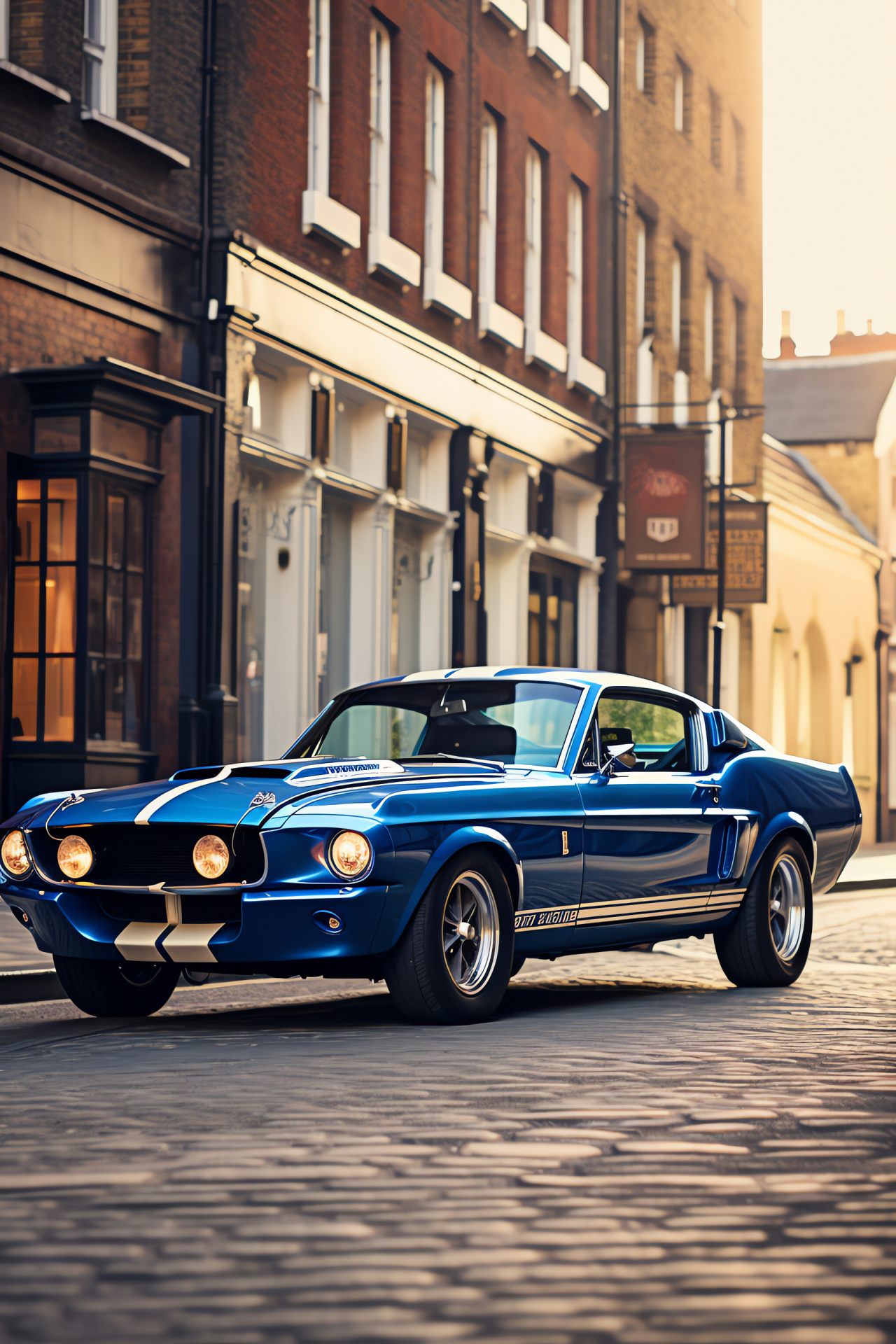 Shelby GT500 Fastback, City lights theme, Two-tone paint scheme, Horsepower history, Throwback urban setting, HD Phone Wallpaper