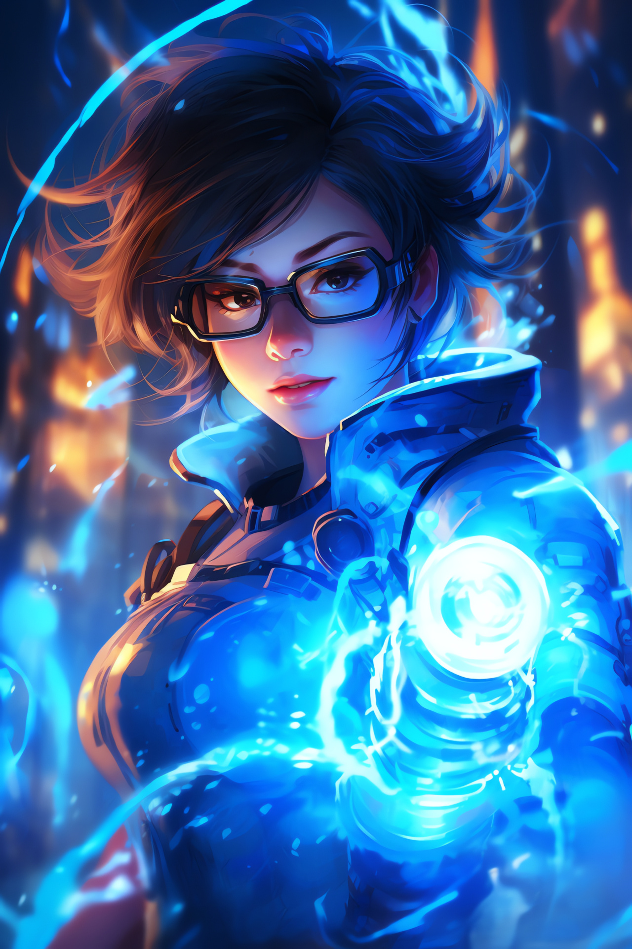 Mei the climatologist, vivid setting, swirling energy lines, frozen tundra stylist, animated pose, HD Phone Image