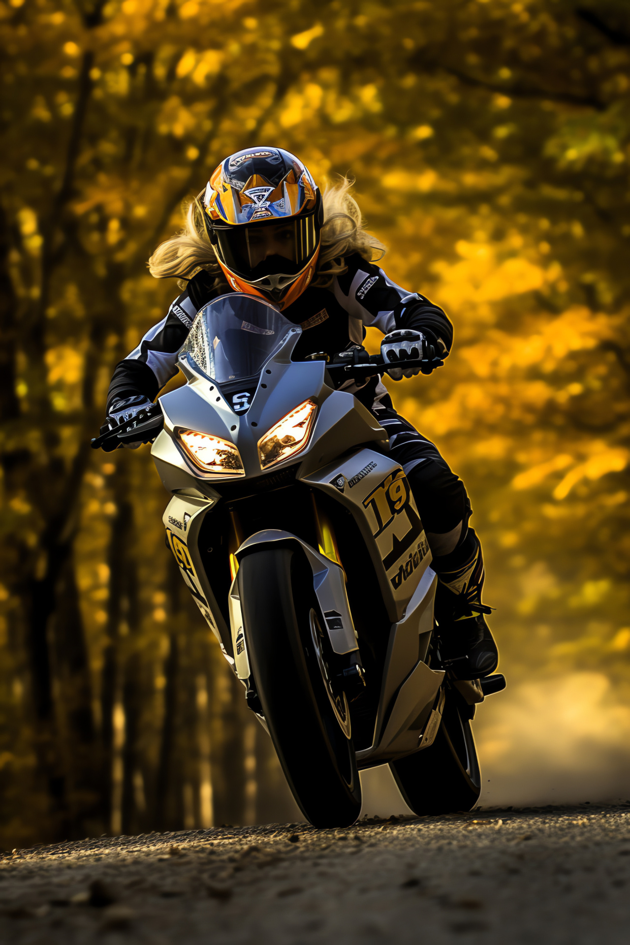 Motorcycle racing moment, Italian countryside scene, Athletic racing suit, Speed motion, Fall season riding, HD Phone Wallpaper