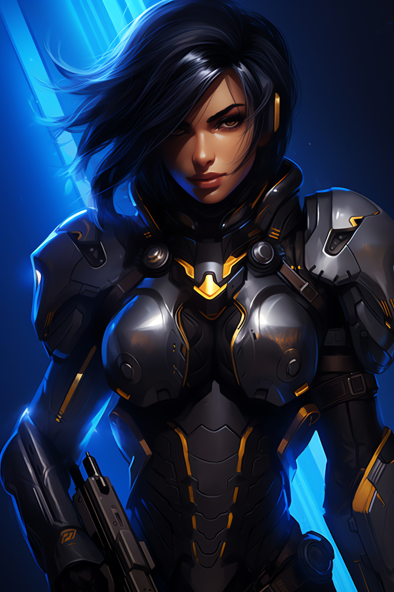 Intense Pharah Overwatch, Powerful rocketry, Blazing azure stare, Battle armor, Female warrior, HD Phone Wallpaper