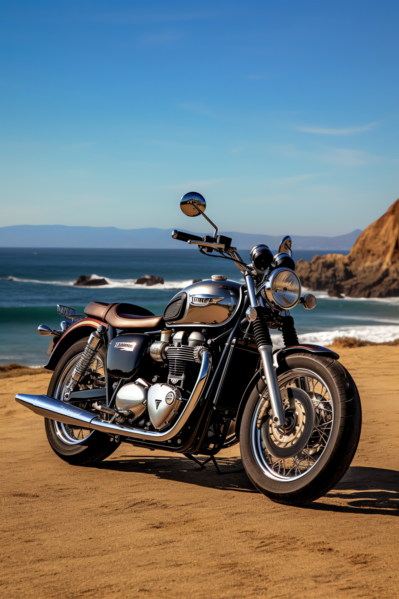 Triumph Bonneville T140D, California cruising, Special edition details, Coastal road, Oceanic views, HD Phone Image