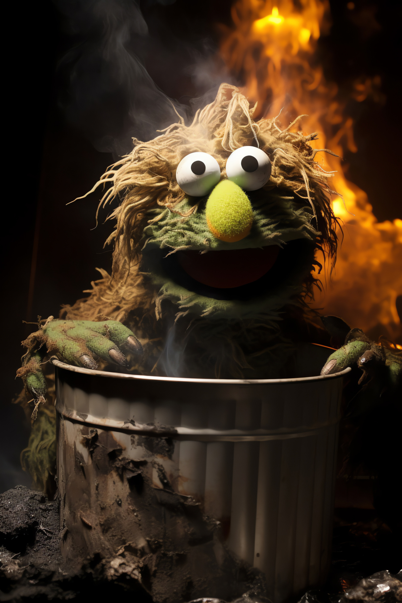 Oscar the Grouch character, Muppet in trash can, Spinney's legacy, Sesame Street set, Children's television, HD Phone Wallpaper