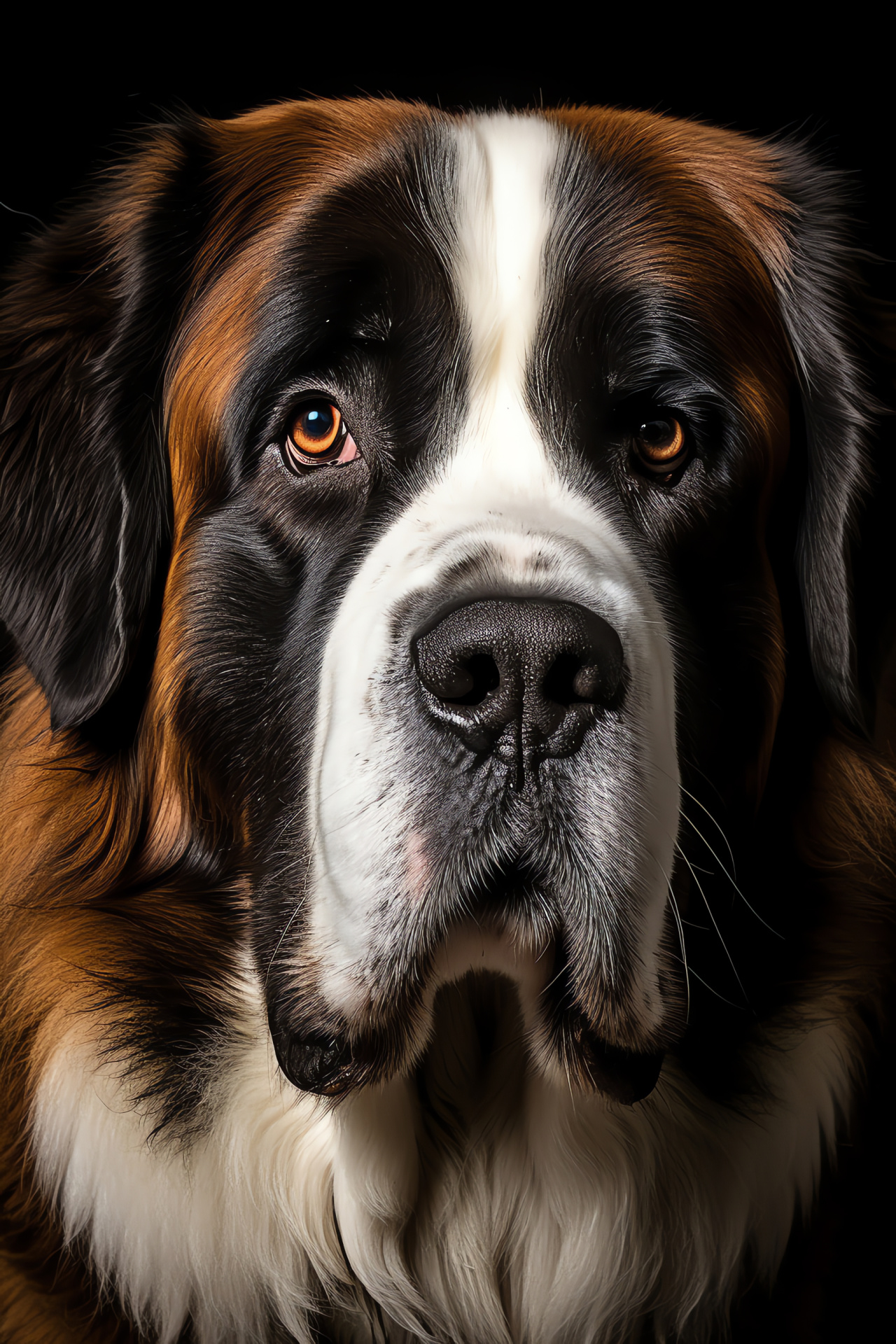 Alpine breed St. Bernard, Soulful eyes, Canine warmth, Plush fur, Monochromatic background, HD Phone Image