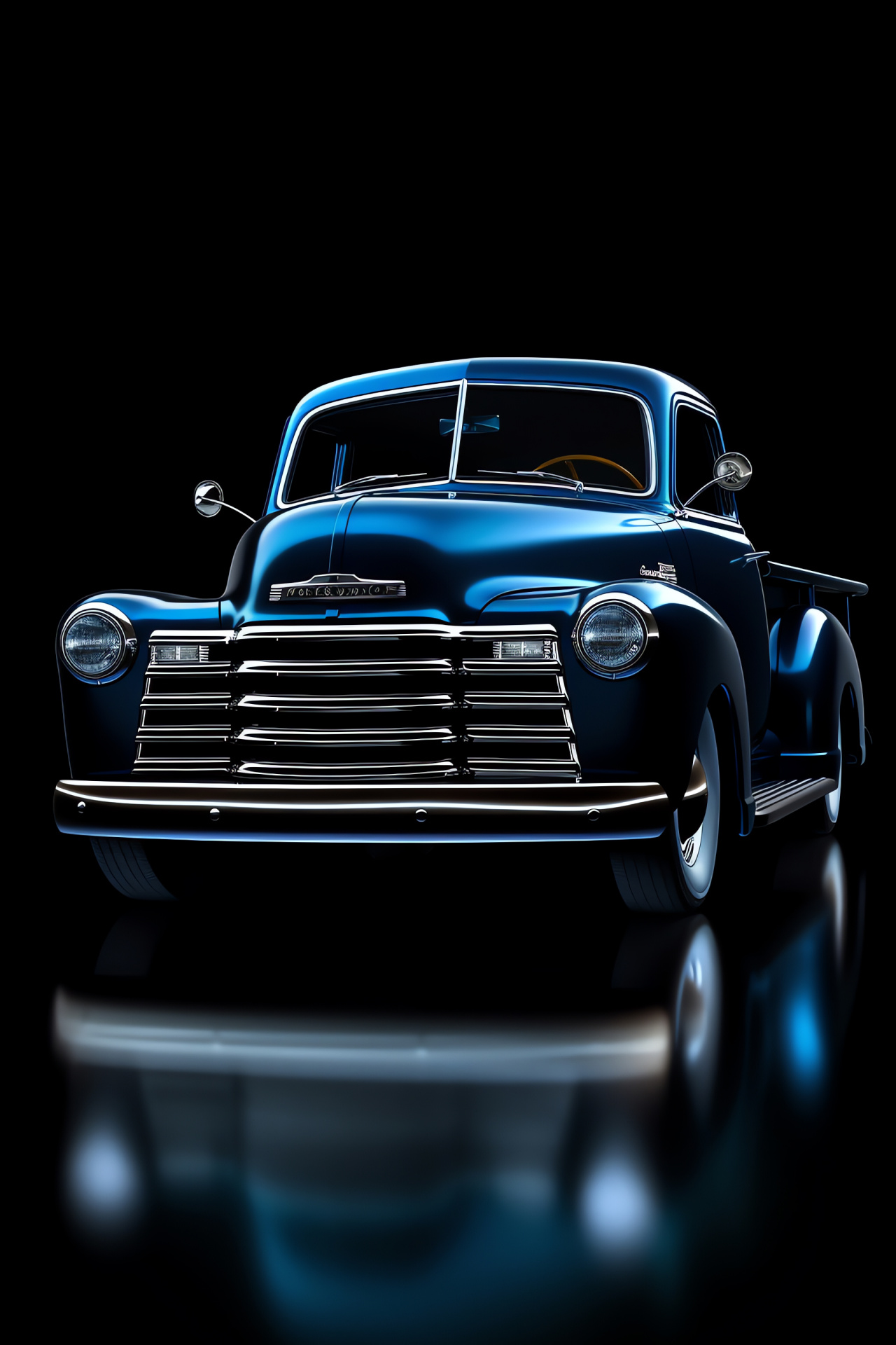 Apache 3100 series, Superior vantage point, Sapphire truck finish, Blackened backdrop, Mid-century auto, HD Phone Wallpaper