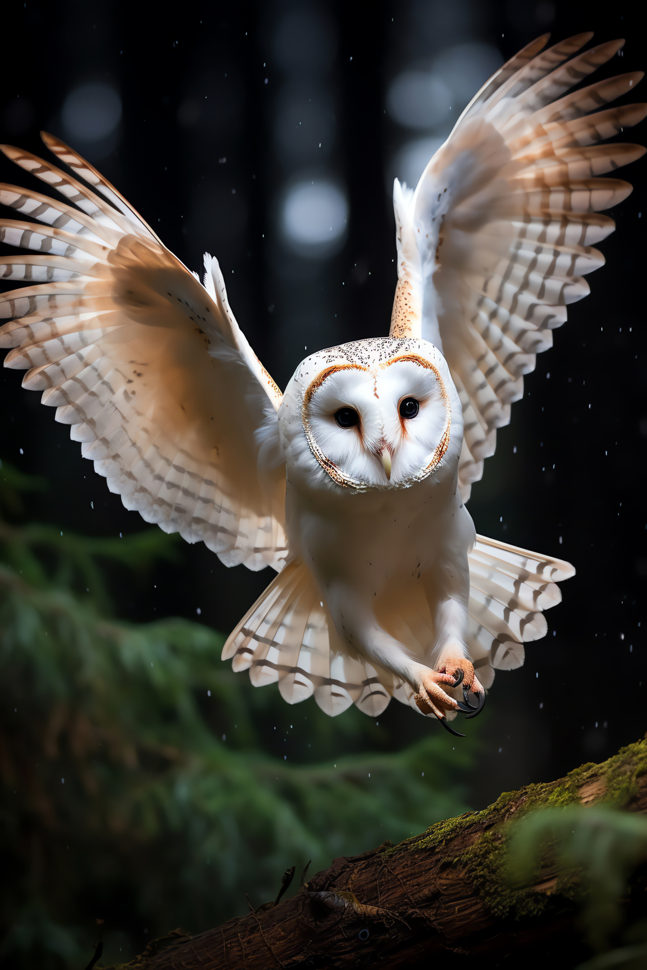 Ghostly Barn Owl, Woodland sentinel, Night guardian, Ethereal wings, Dreamlike appearance, HD Phone Image