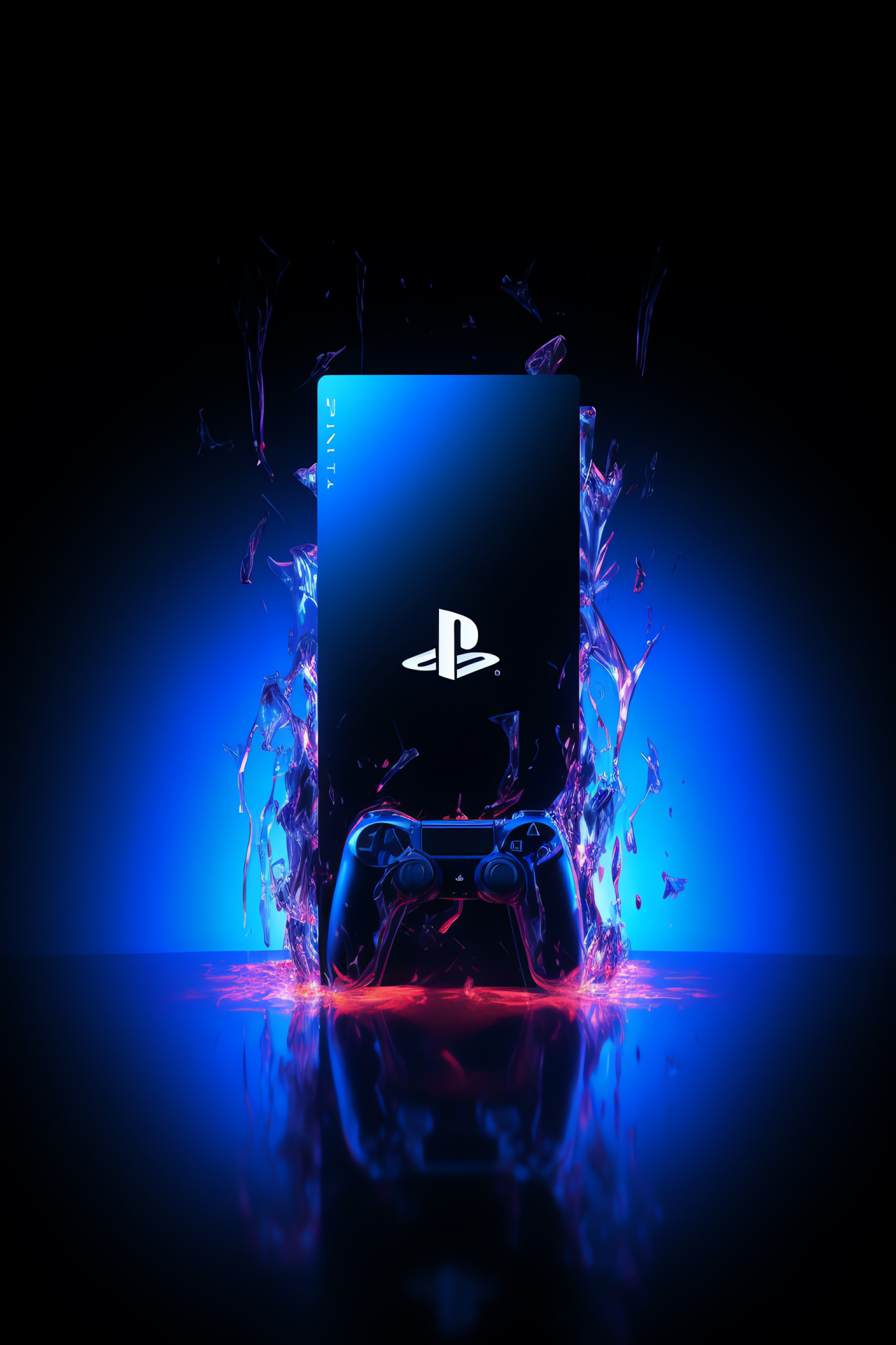 PS4 insignia, intense black canvas, digital distortion, contemporary aesthetic, finesse, HD Phone Image