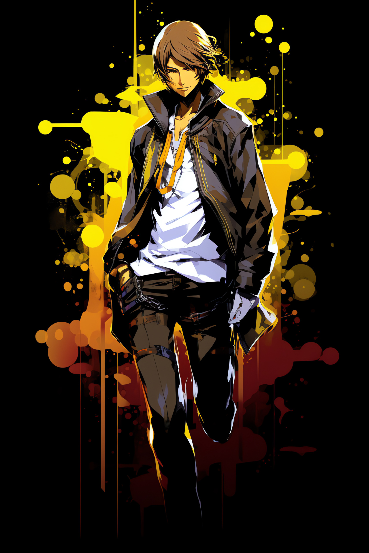 Persona 4 Golden Vita, Yosuke Hanamura portrayal, Playful character expression, Anime-style role-playing, HD Phone Image