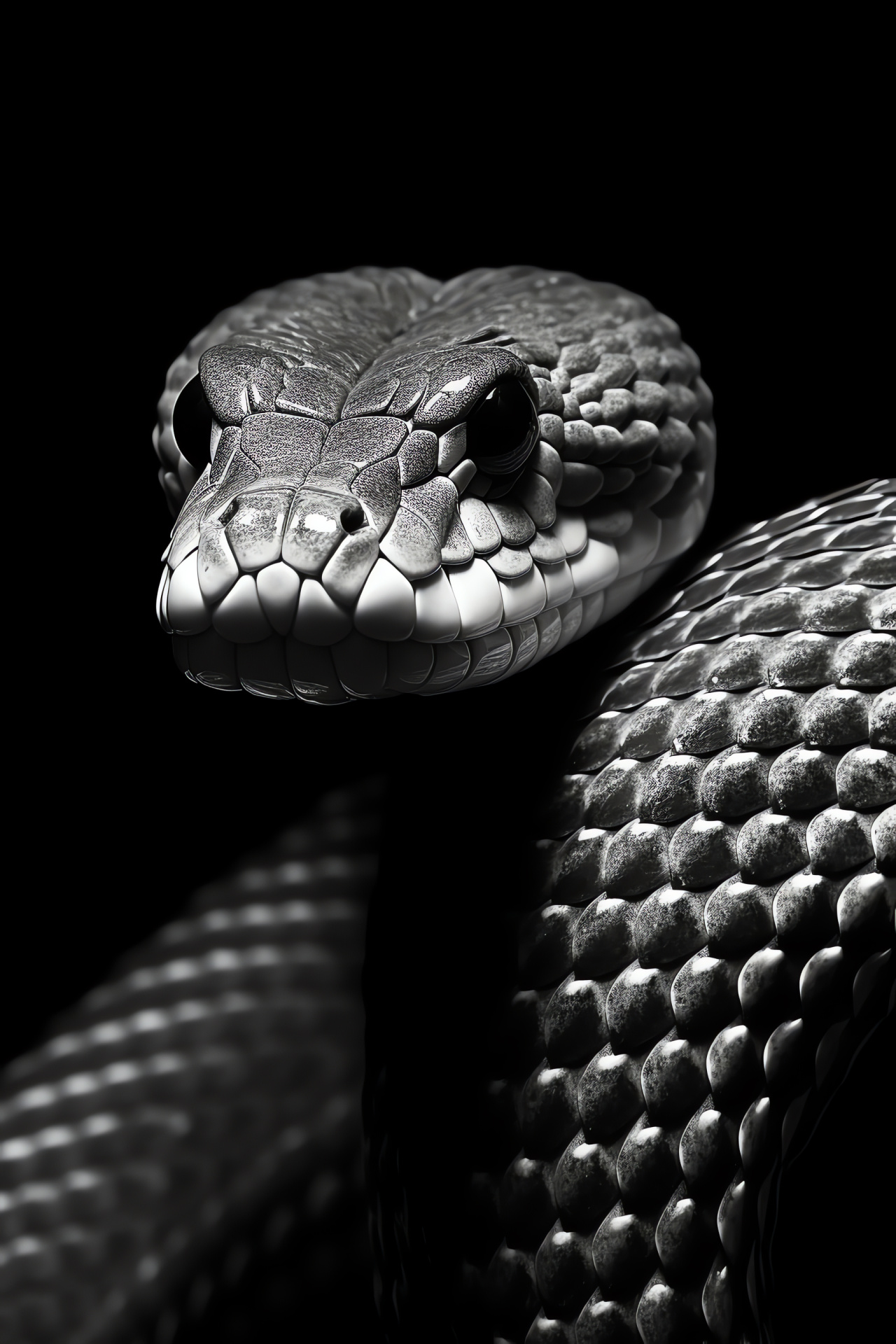 Venomous serpent approach, Rattler in motion, Two-tone minimalism, Desert reptile, Striking pose, HD Phone Image