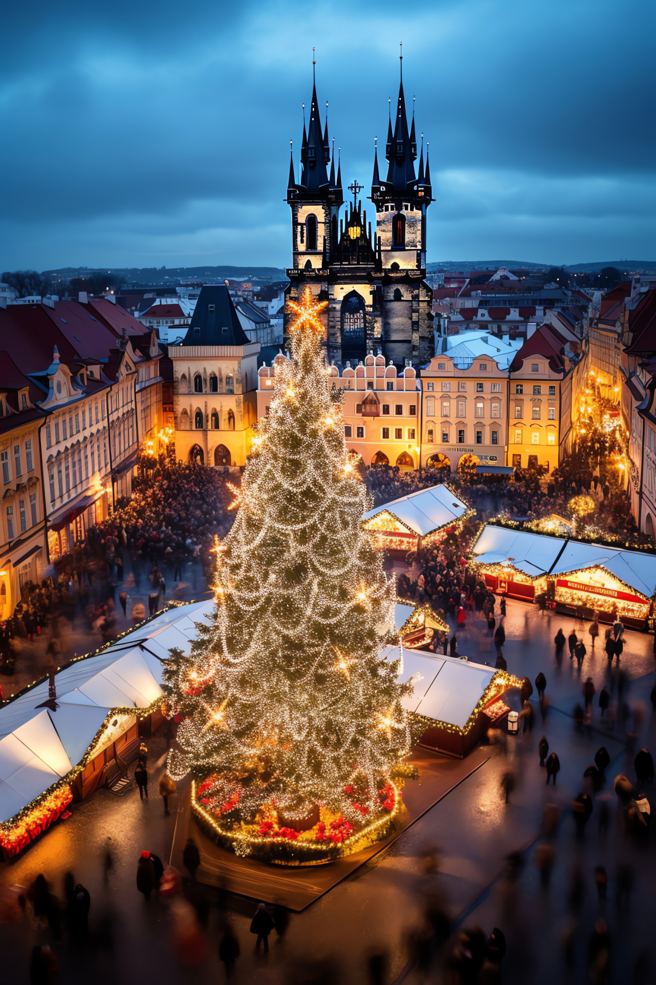 Yule event, Prague winter scene, Old Town Square cheer, Bohemian holiday setting, festive European tradition, HD Phone Wallpaper