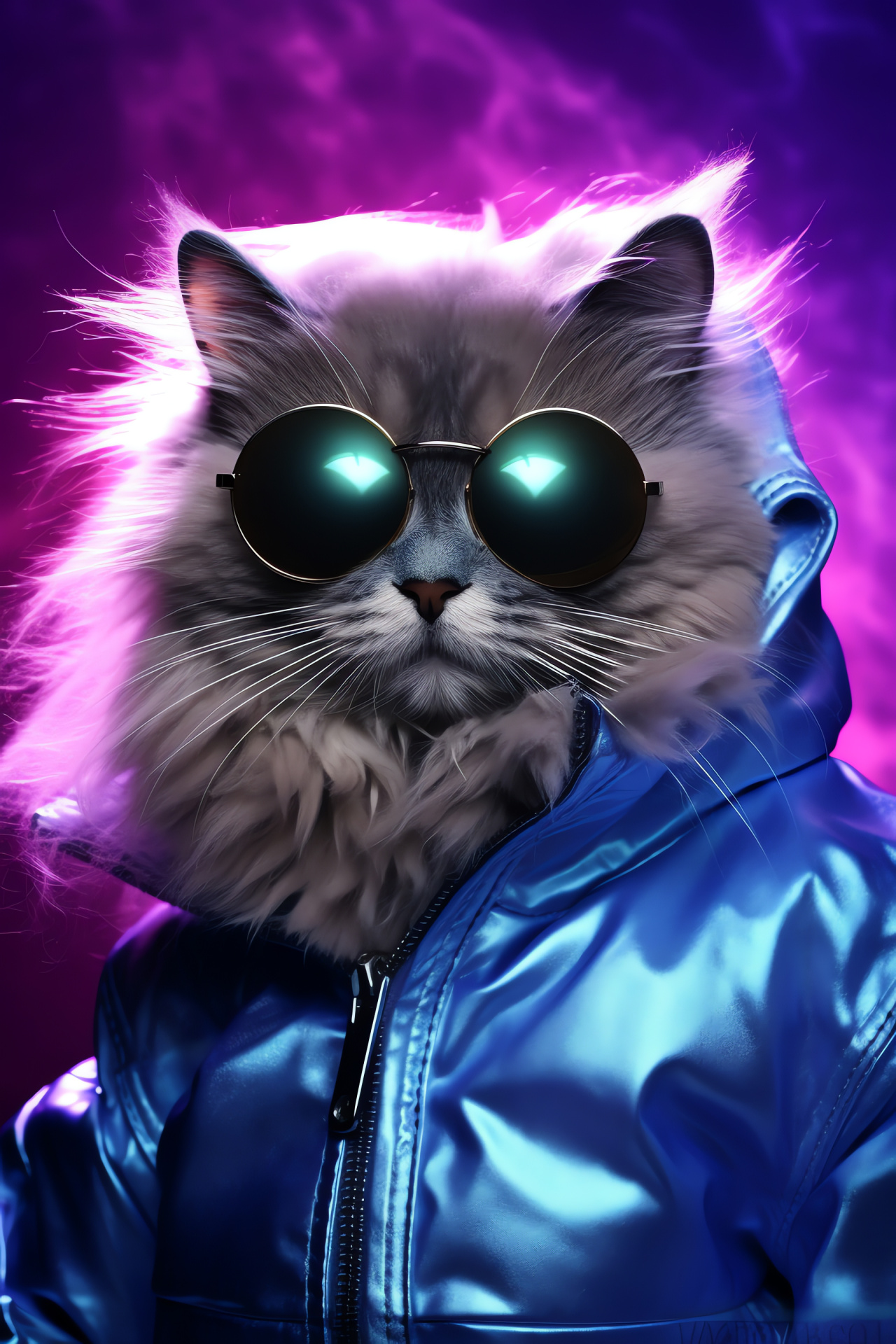 Space Cats HD, Long fur, Neon ambiance, Luminous colors, Celestial felines, HD Phone Image