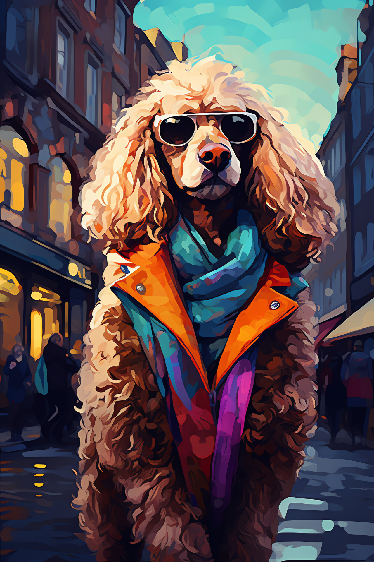 Fashionable Poodle breed, Poodle on promenade, Multicolor Poodle appearance, Poodle urban affinity, Show Poodle grace, HD Phone Image