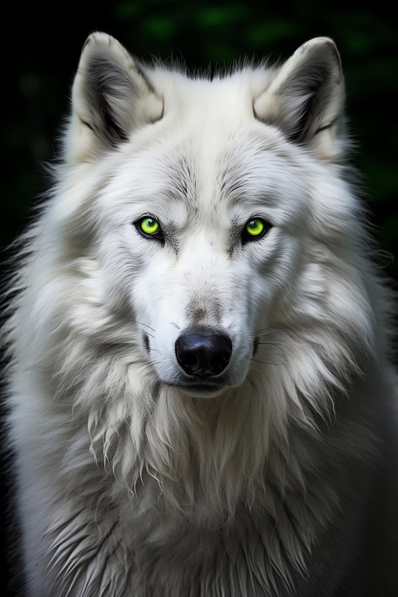 Wolf, white coat, luminescent eyes, subtle fur shading, bi-chromatic backdrop, HD Phone Wallpaper