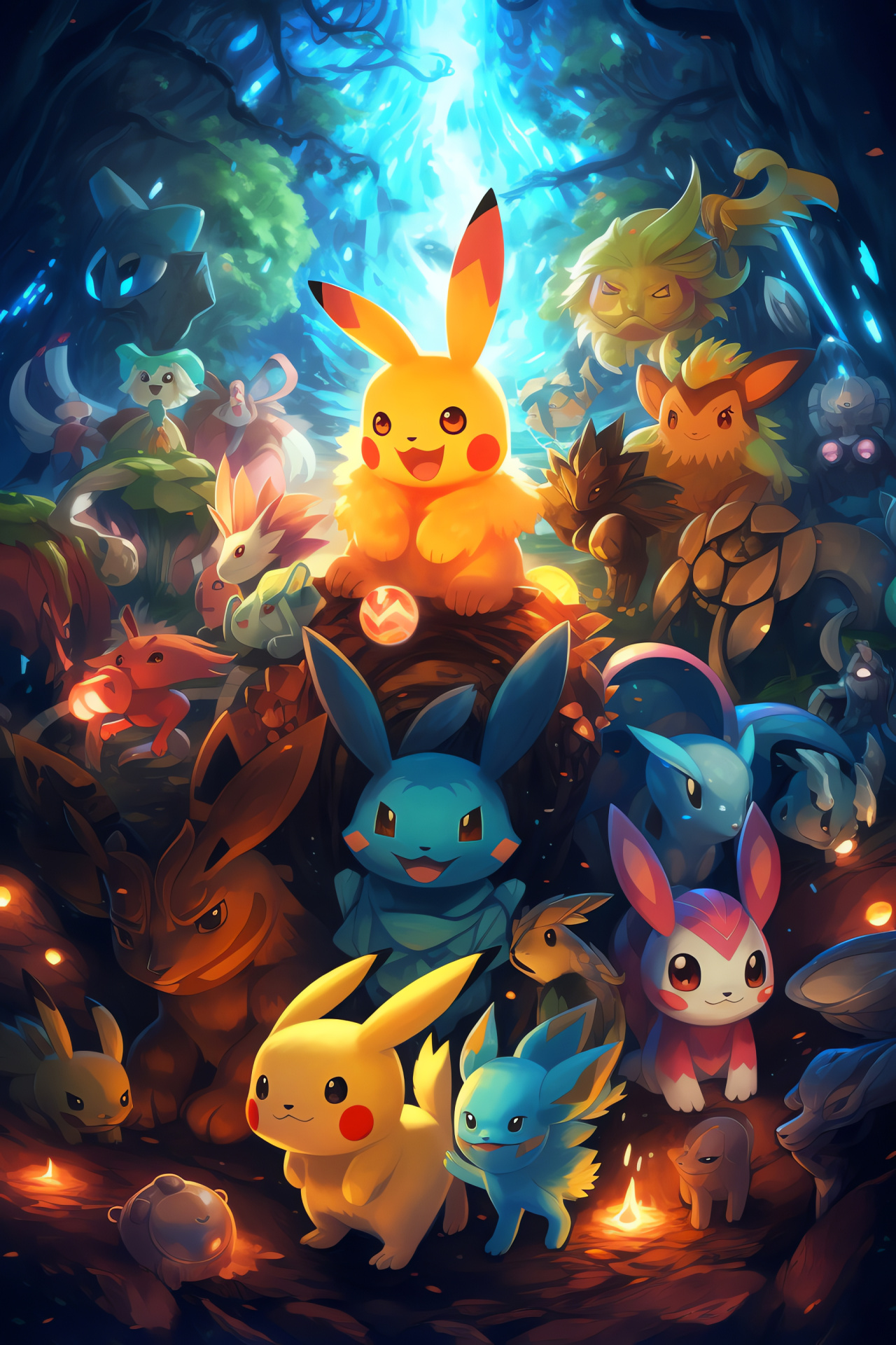 Mystery Dungeon quest, Pikachu electric, Charizard flame, Bulbasaur foliage, Gaming scene, HD Phone Image