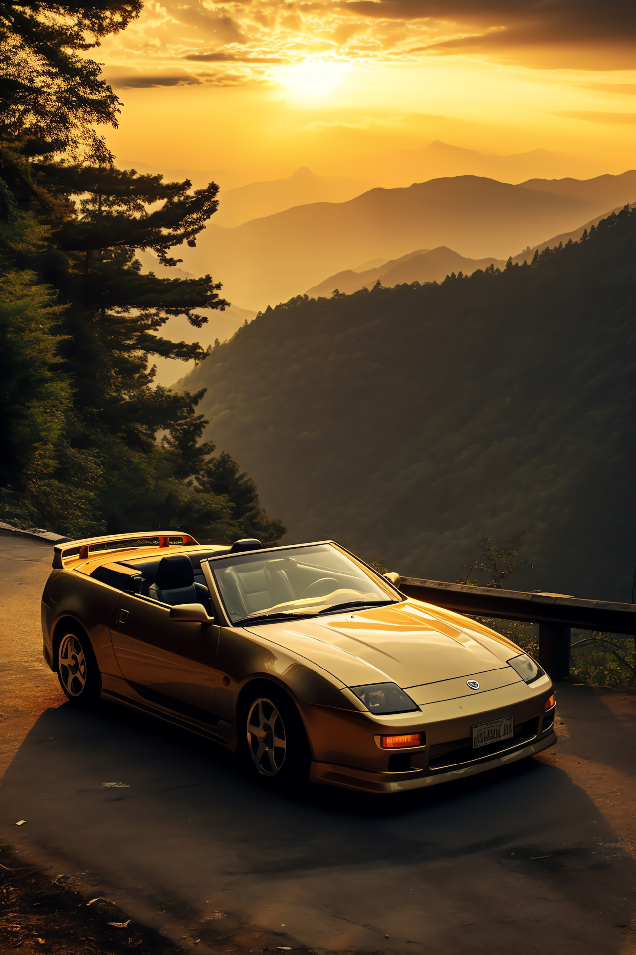 Nissan 300ZX, Sports car, Scenic drive, Sunlight, Forest backdrop, HD Phone Image