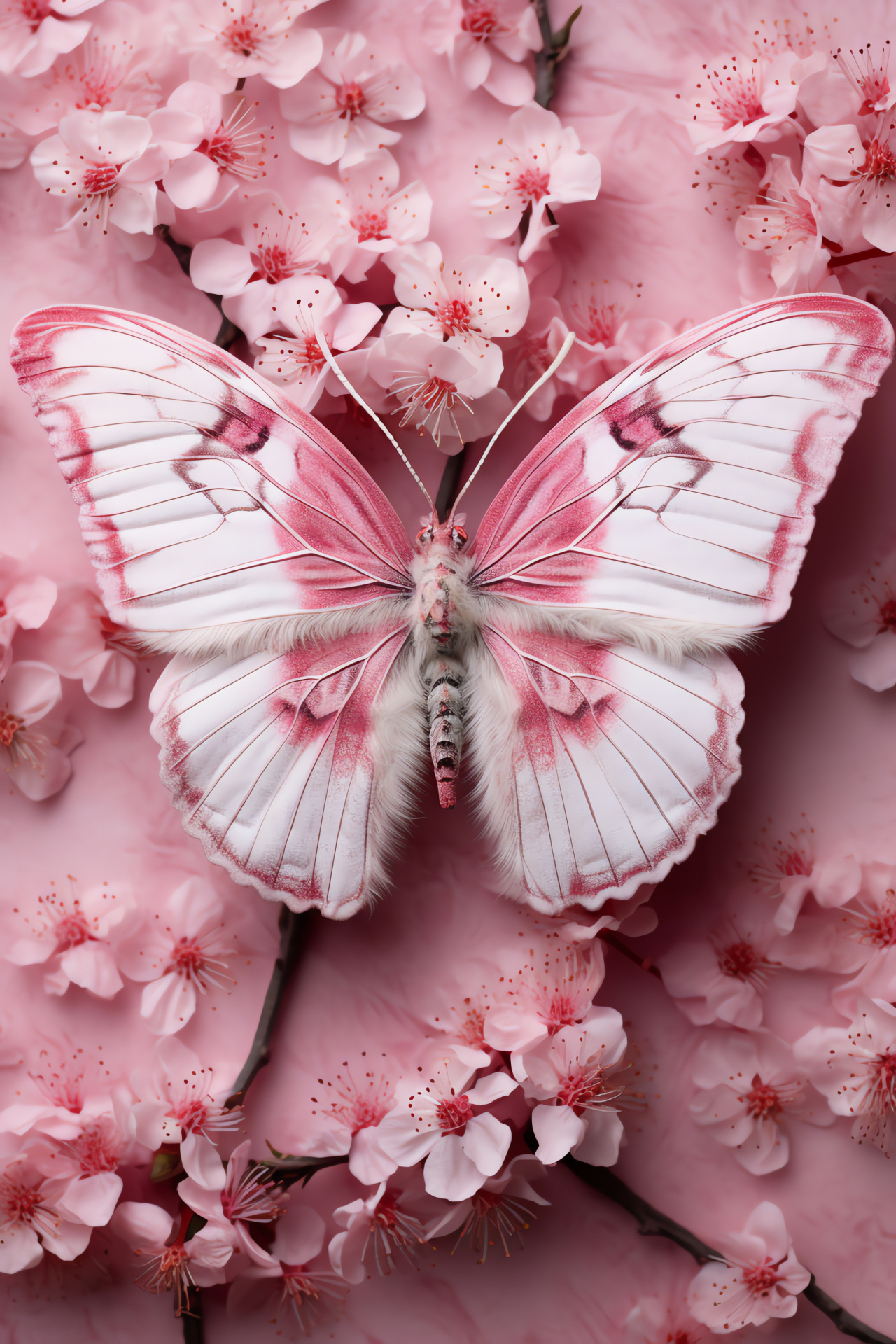 Pink Butterfly, Enchanting lepidopteran, Fragile wings, Ethereal appearance, Peaceful nature scene, HD Phone Wallpaper