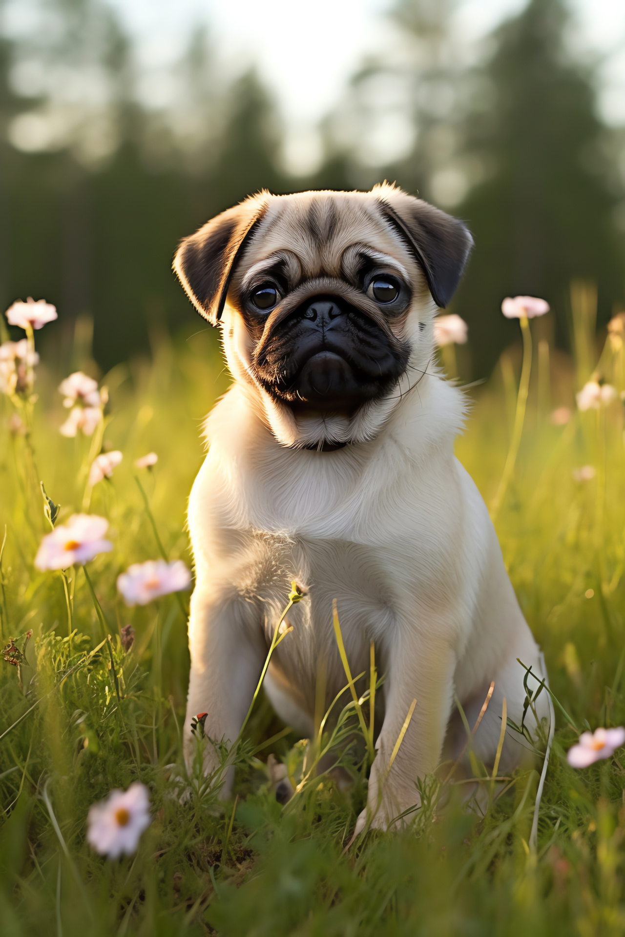 Canine Pug, Cream Pug fur, Dark Pug gaze, Soft Pug ears, Small Pug stature, HD Phone Wallpaper