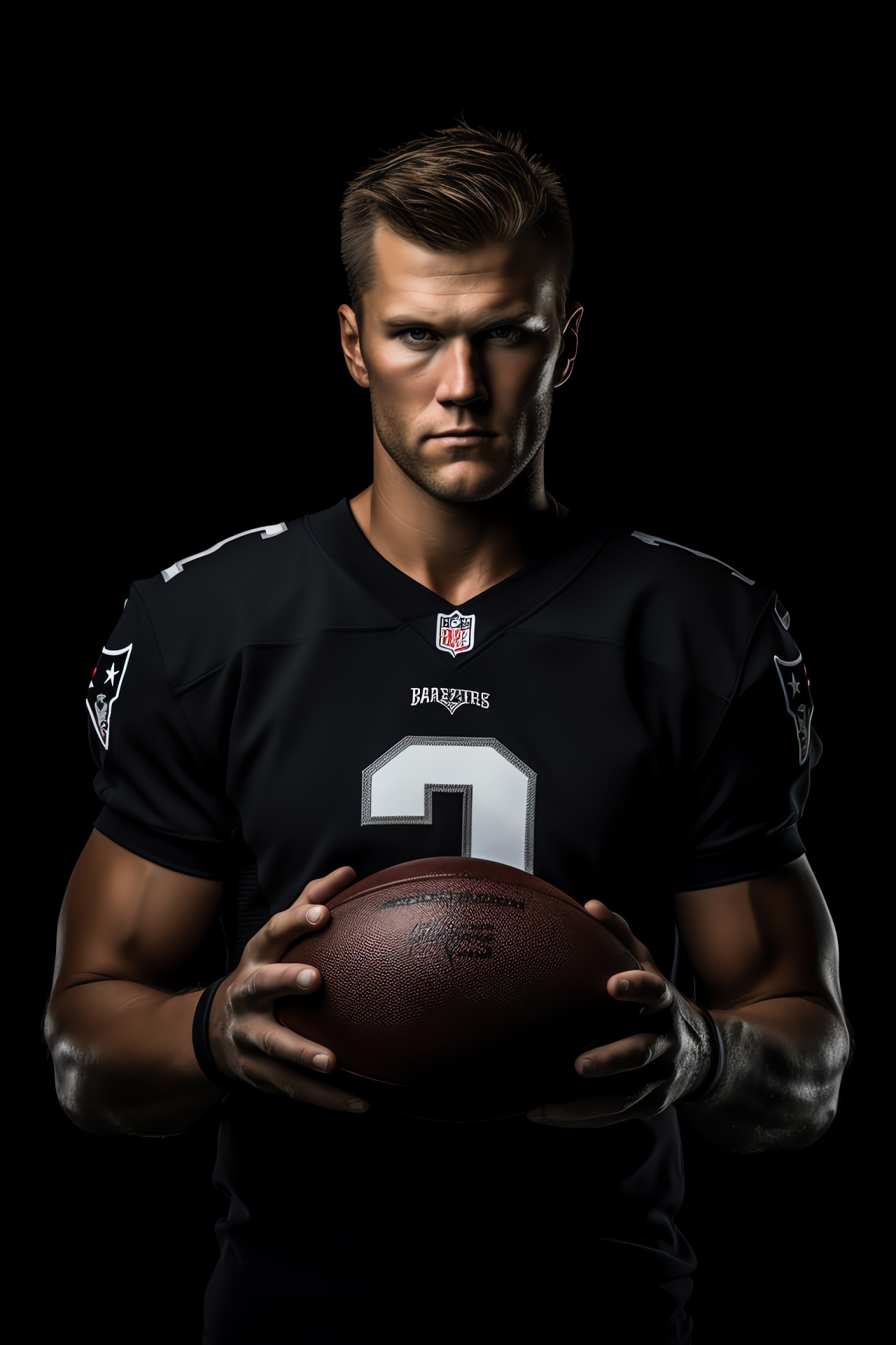 NFL quarterback, iconic athlete, combat uniform, sporting intensity, game focus, HD Phone Image