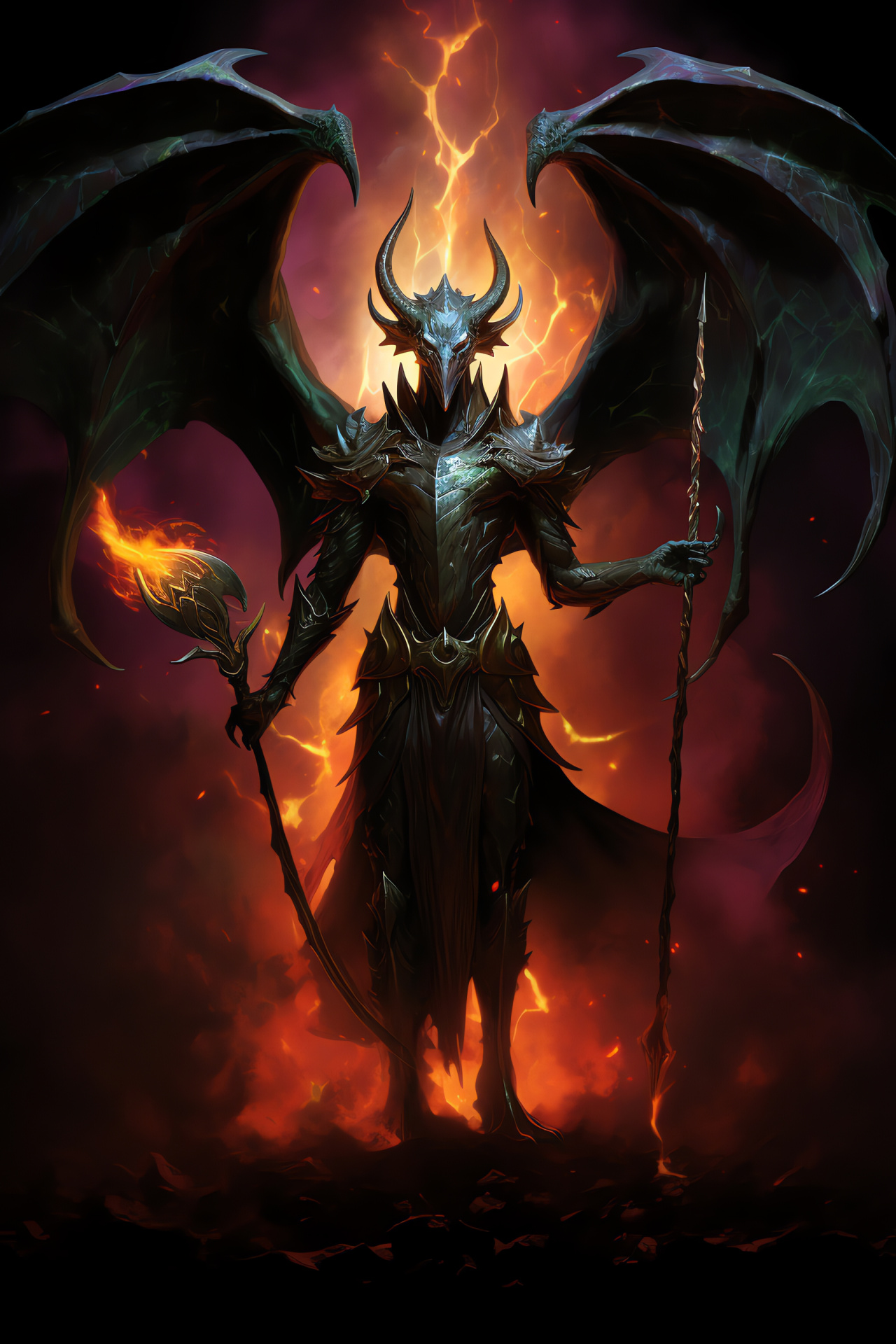 Nicol Bolas artwork, Dragon planeswalker, Malevolent crimson stare, Magic The Gathering, Dark scepter, HD Phone Image