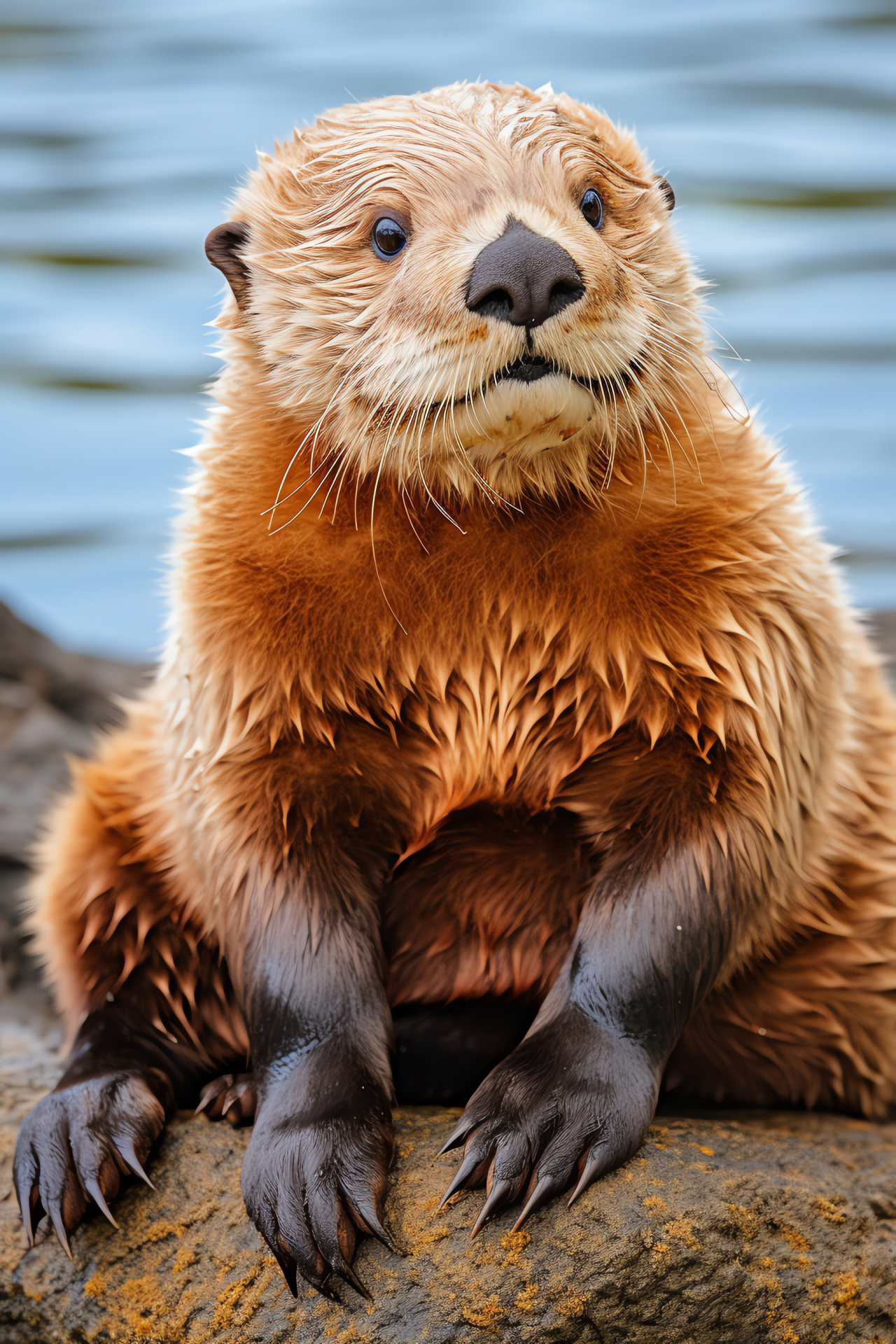 Relaxed Sea Otter, Aquatic surface lounger, Brown and white ocean mammal, Oceanic creature luxury, Animal eye engagement, HD Phone Wallpaper