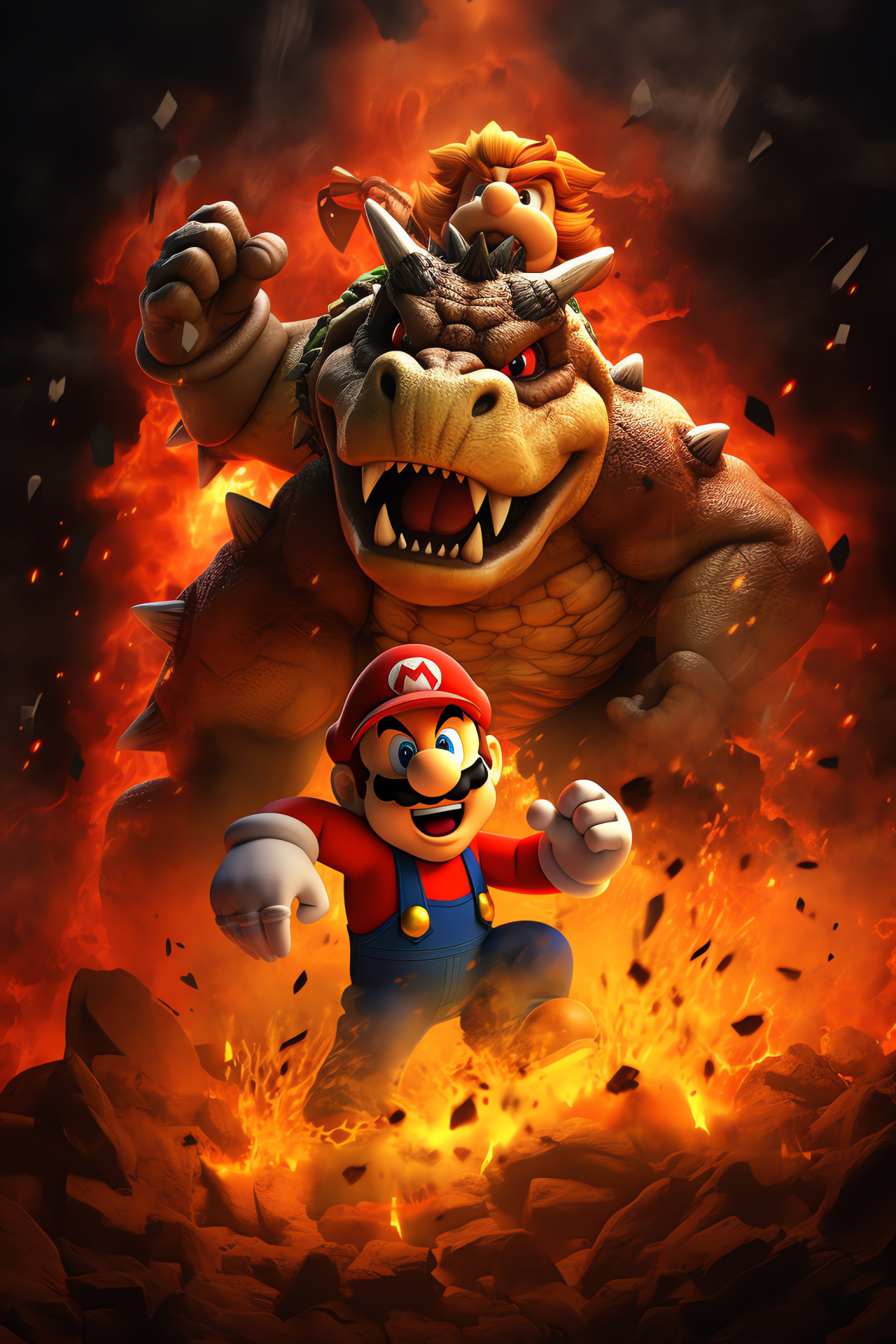 New Super Mario Bros, Bowser game character, Fiery enemy, Mushroom Kingdom, Nintendo franchise, HD Phone Image