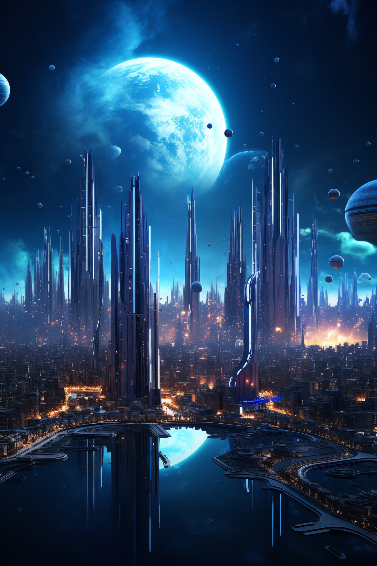 Orbital metropolis, Futurescape architecture, Zero gravity constructions, Stellar urban development, Space age skyline, HD Phone Image