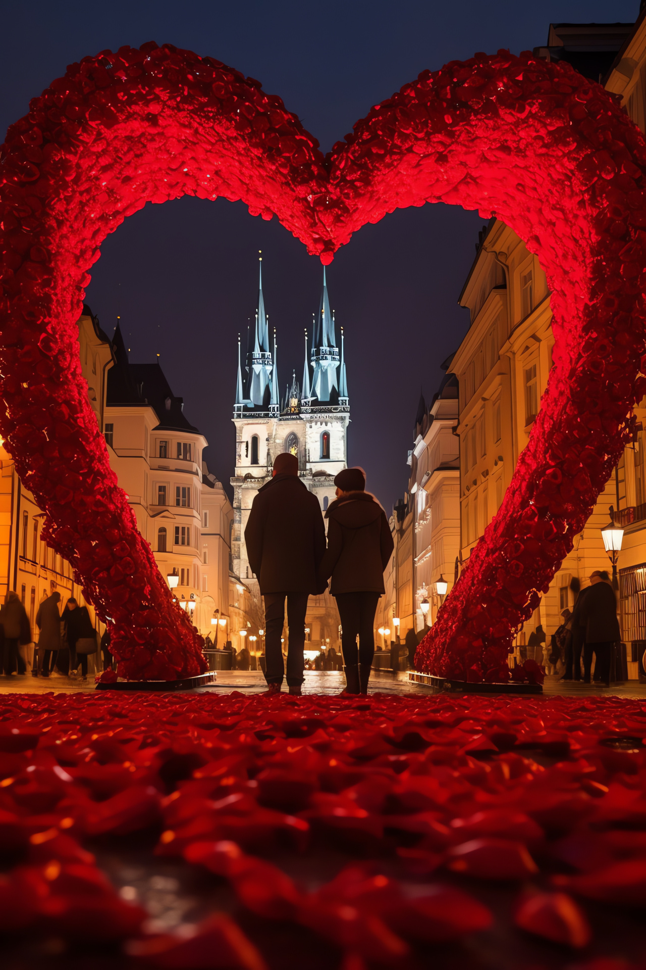 Valentine's Day Prague, romantic holiday atmosphere, Czech Republic landmark, love adornments, HD Phone Image