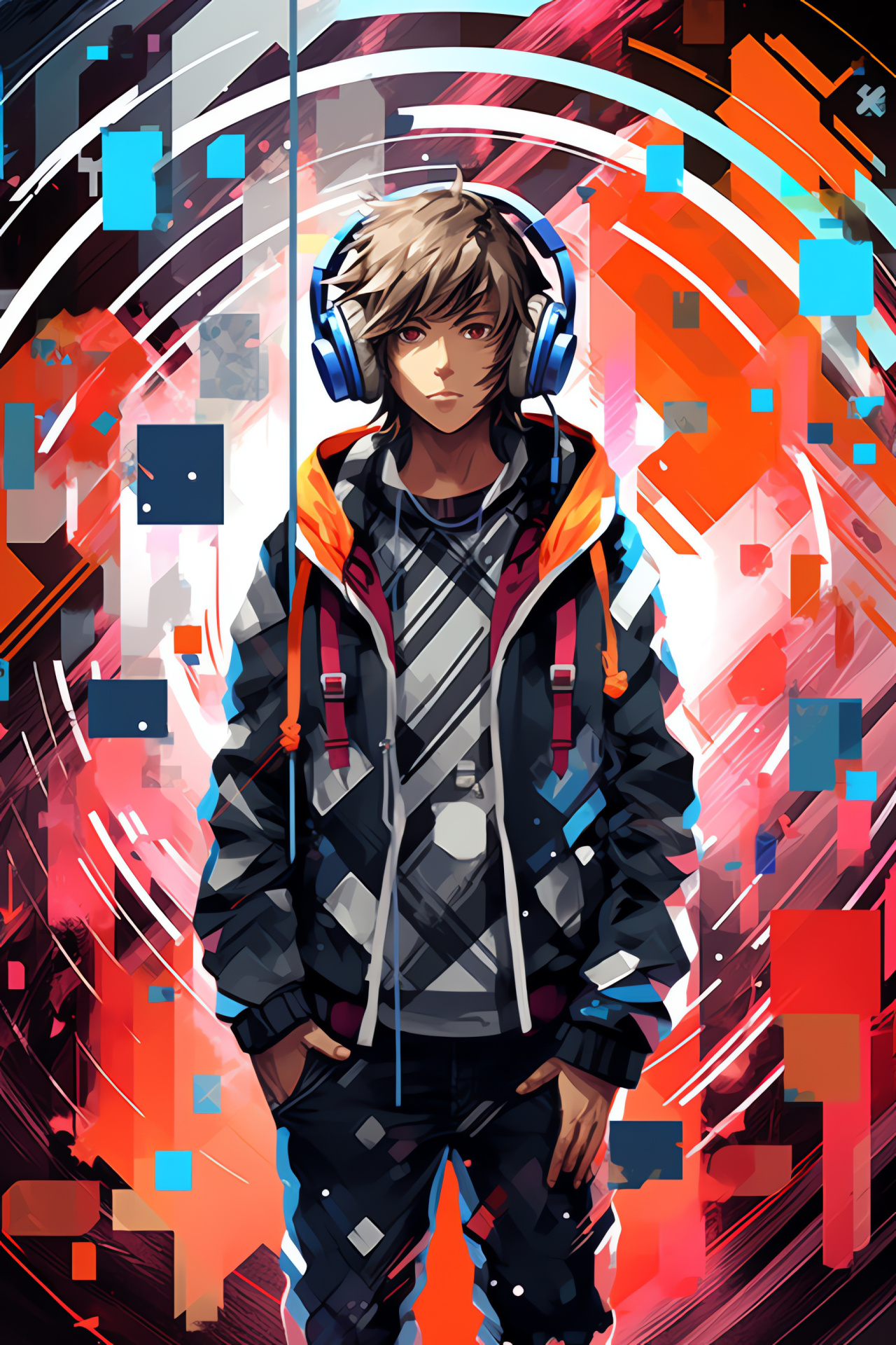 Persona 4 HD, Yosuke Hanamura depiction, striking eyes, hairstyling, nonchalant stance, HD Phone Wallpaper