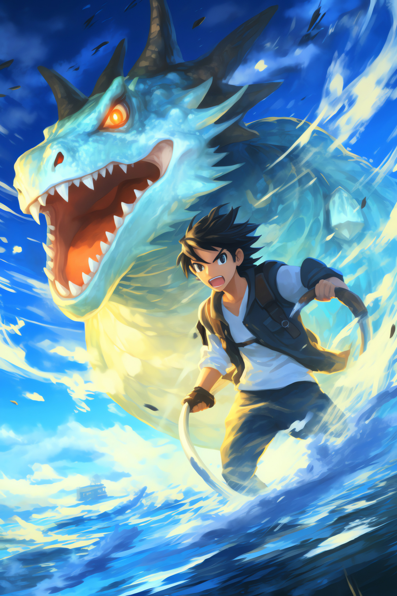 Ash Ketchum Combat, Partner Dragonite, Beaming Attack, Arena Challenge, Dynamic Encounter, HD Phone Wallpaper