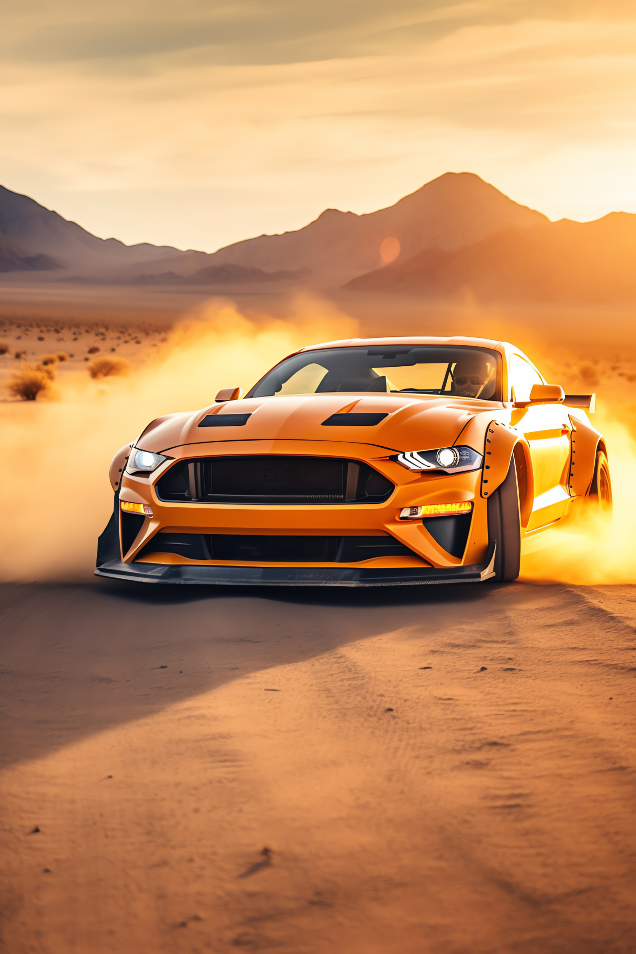 Rocket Bunny kit, Ford Mustang auto, Arid landscape, Desolate scenery, Automotive drifting, HD Phone Image