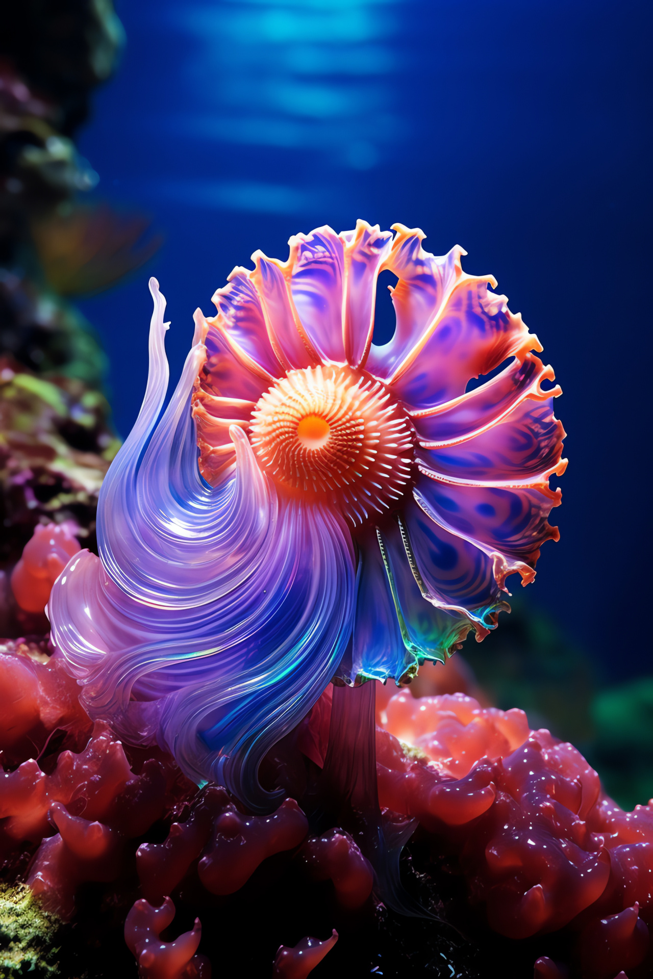 Pink Nautilus, Ocean habitat, Underwater marvel, Marine gastropod, Soft-bodied cephalopod, HD Phone Wallpaper