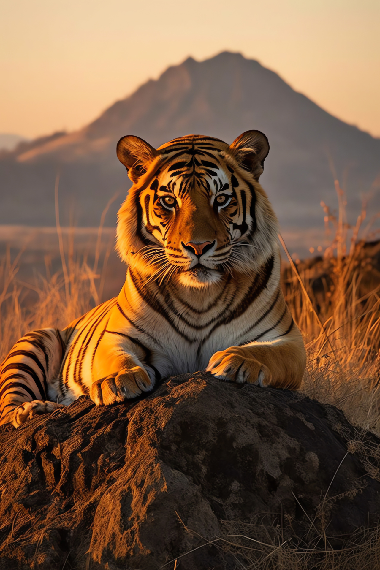 Majestic Royal Bengal Tiger, Indian wildlife habitat, Regal feline stance, Natural rocky landscape, HD Phone Wallpaper