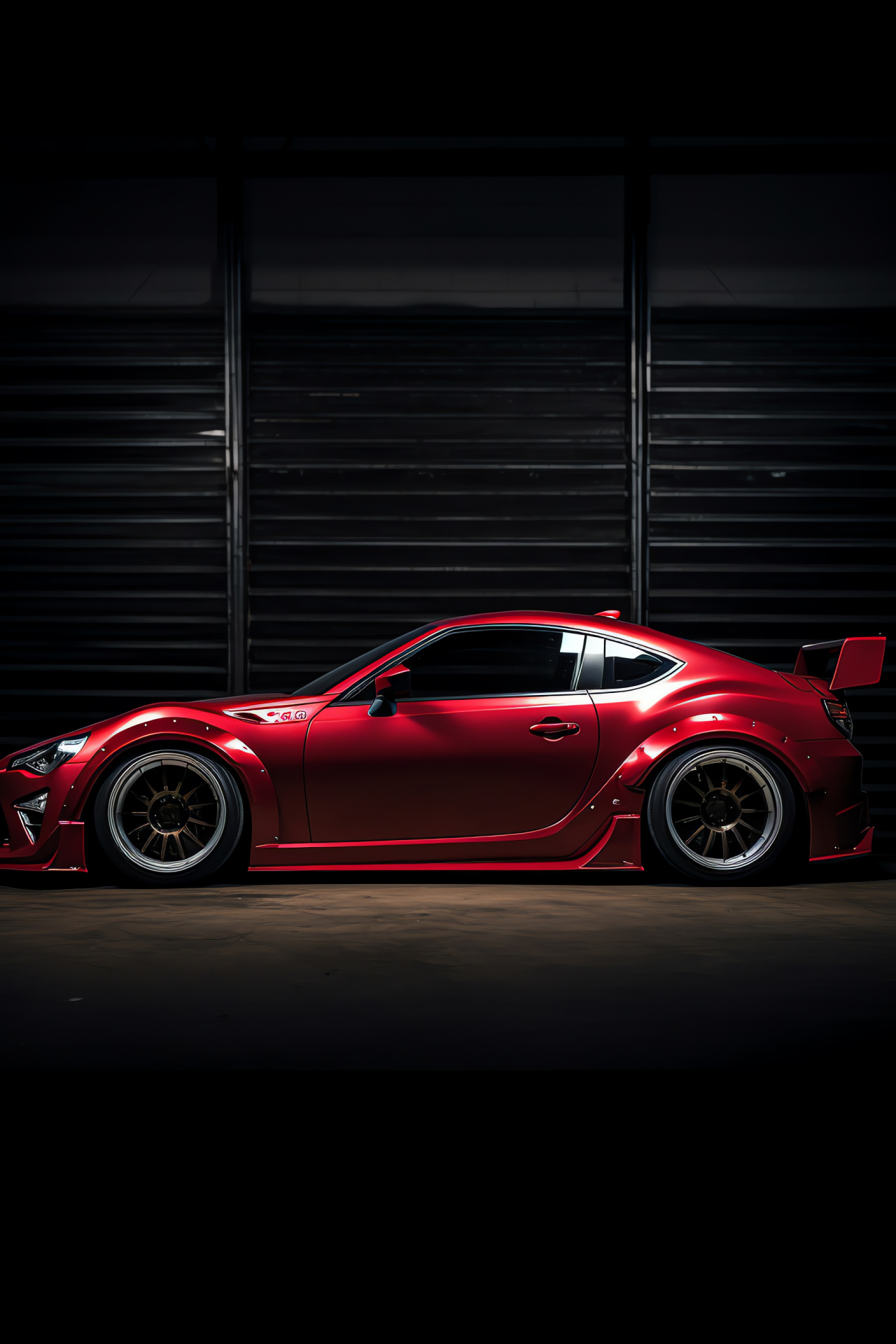 Rocket Bunny side profile, FR-S allure, Scarlet solitude, Muscular arches, Clean composition, HD Phone Wallpaper