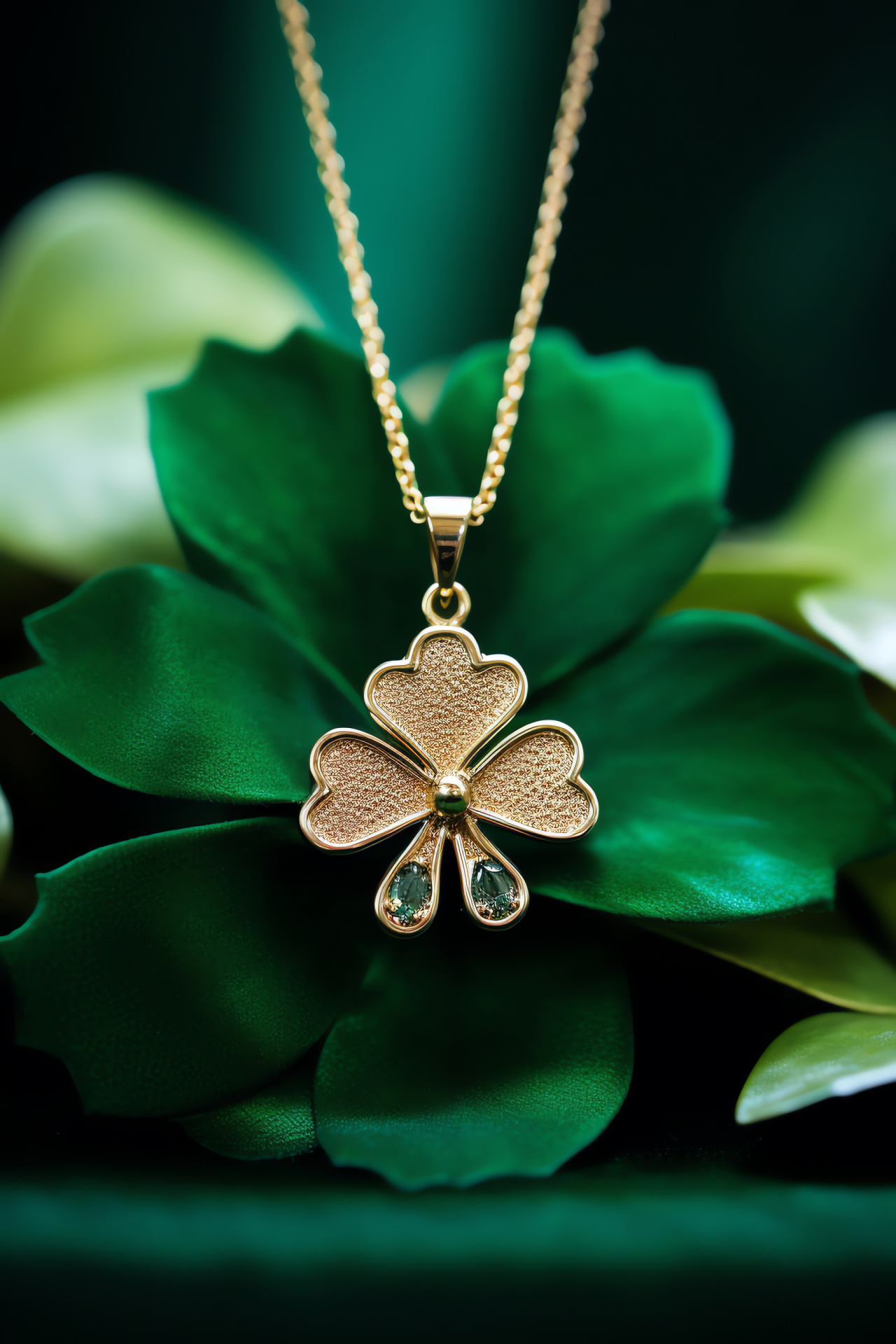 Clover charm, precious metal, St. Patrick symbol, radiant illumination, Irish luck, HD Phone Wallpaper