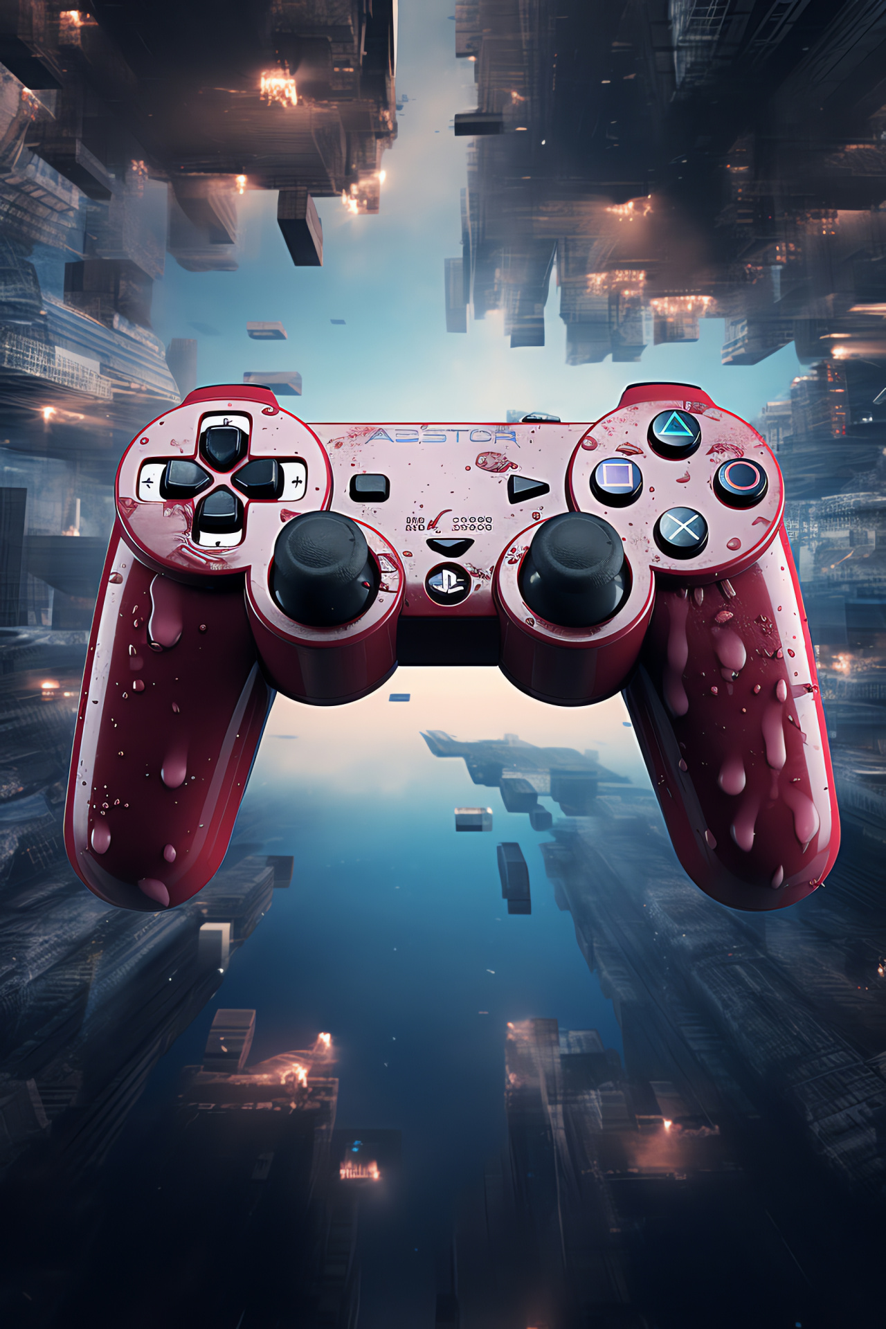 PS3 joystick, Gaming equipment, red design, levitating effect, technological gadget, HD Phone Wallpaper