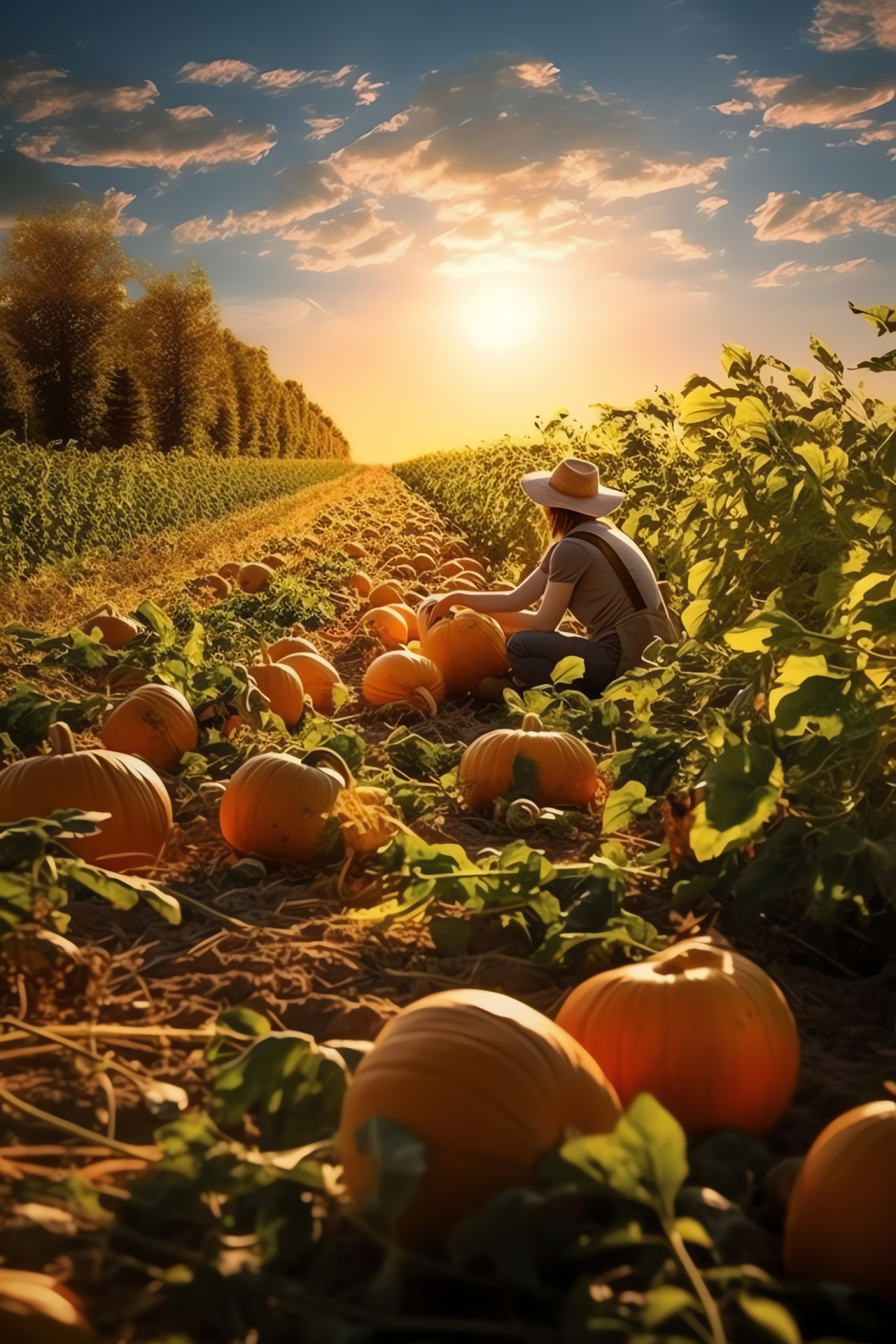 Countryside pumpkin, edible plant, agricultural worker, seasonal gathering, open-air terrain, HD Phone Image