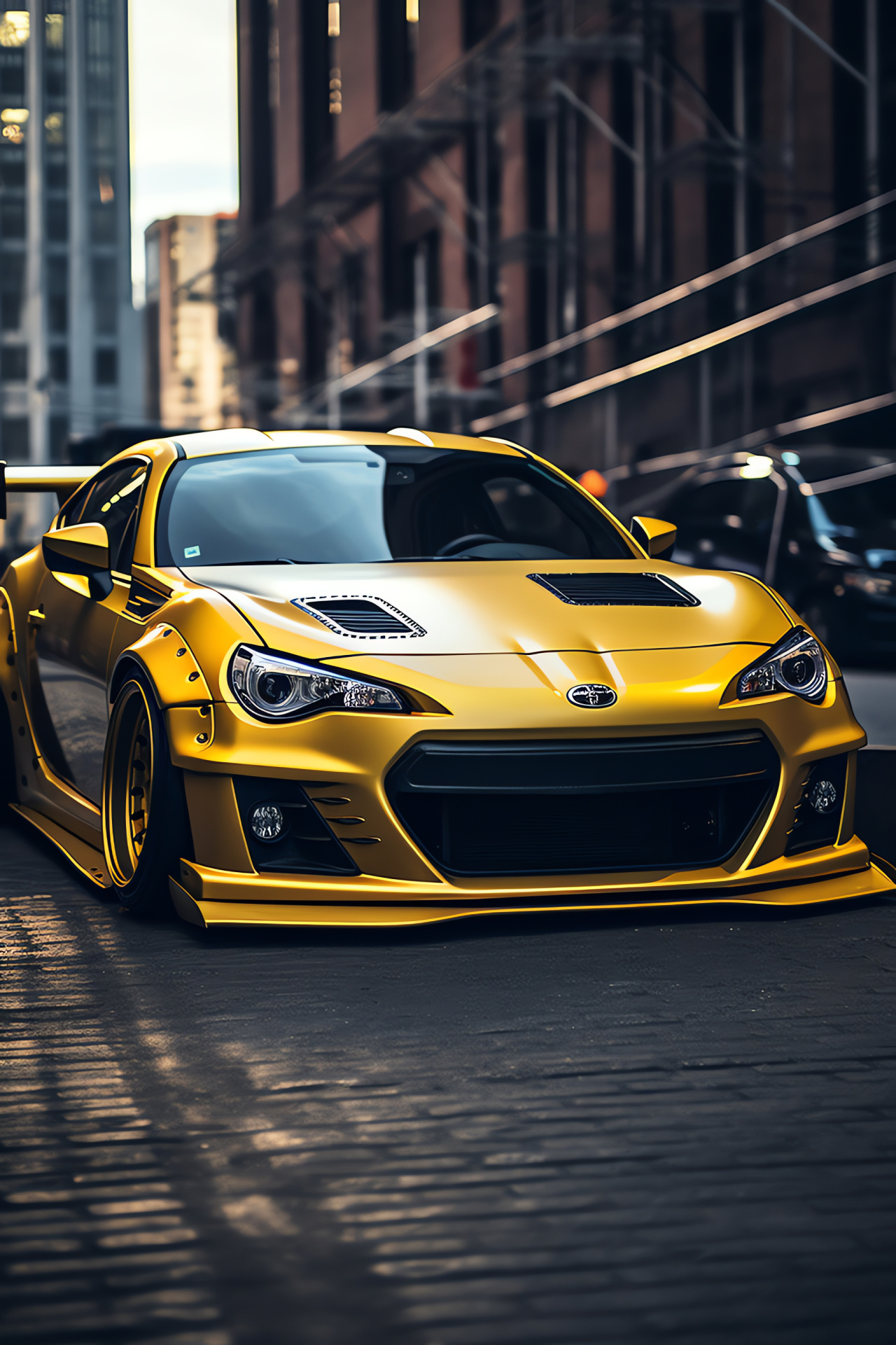 Rocket Bunny flair, Subaru BRZ tuned, Urban New York scene, High-performance fenders, Expansive streets, HD Phone Image